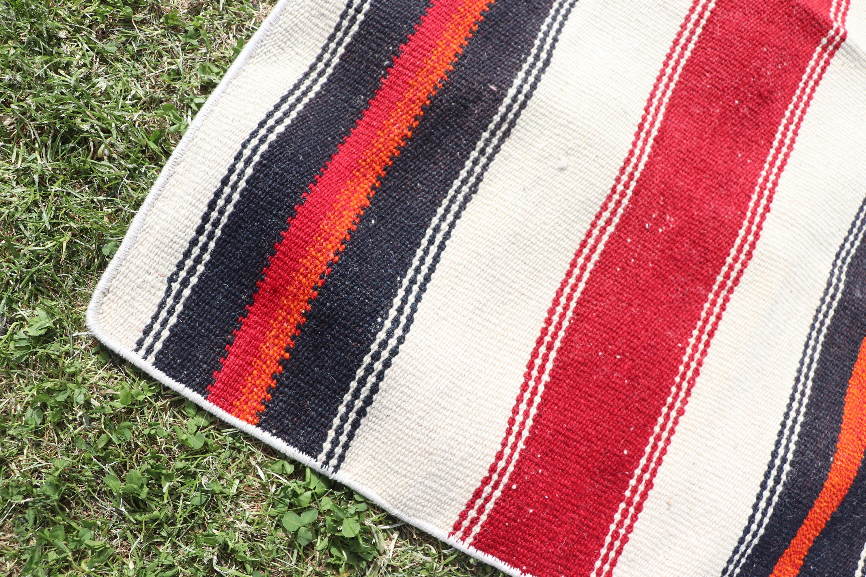 Geometric Rugs, Turkish Rugs, Floor Rug, Wool Bath Mat Rug, Vintage Rugs, Small Area Rug, Door Mat Rug, 2x3.8 ft Small Rug, Red Antique Rug