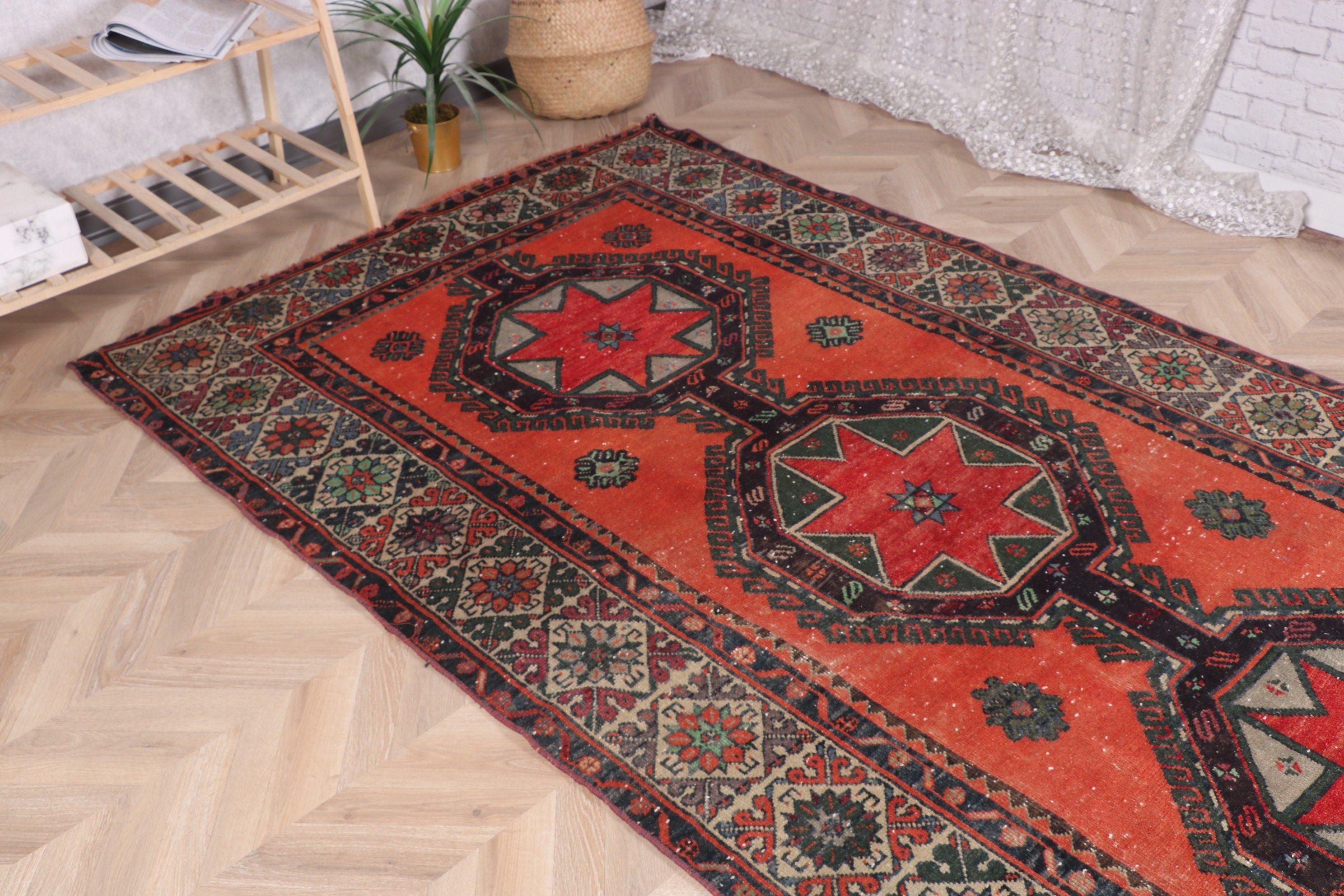 Vintage Halılar, Koridor Halıları, Koridor Halısı, Türkiye Halısı, Turuncu Oushak Halıları, Türk Halısı, Nötr Halı, 4,9x12,5 ft Runner Halıları, Düz Dokuma Halılar