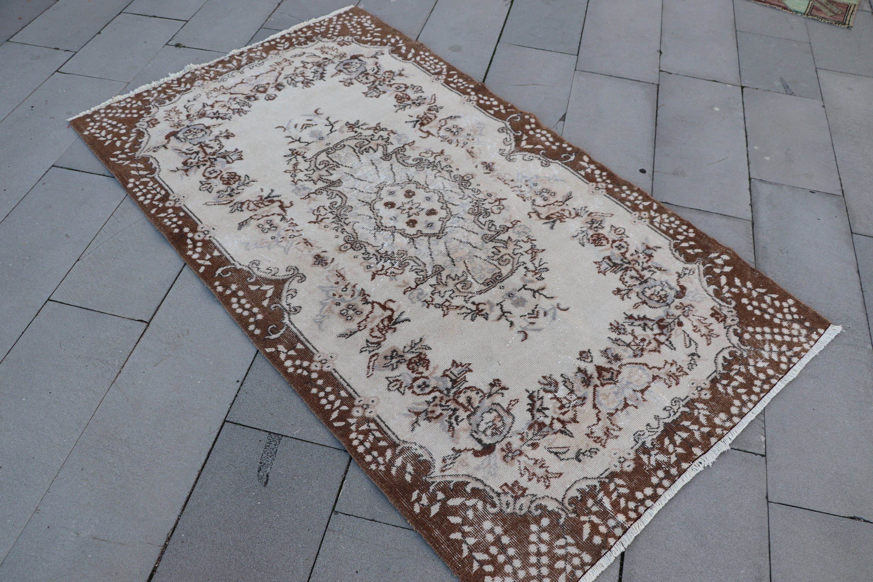 Bedroom Rug, Turkish Rugs, Rugs for Kitchen, Nursery Rug, Wool Rug, Brown  3.8x6.9 ft Area Rug, Vintage Rug, Anatolian Rug