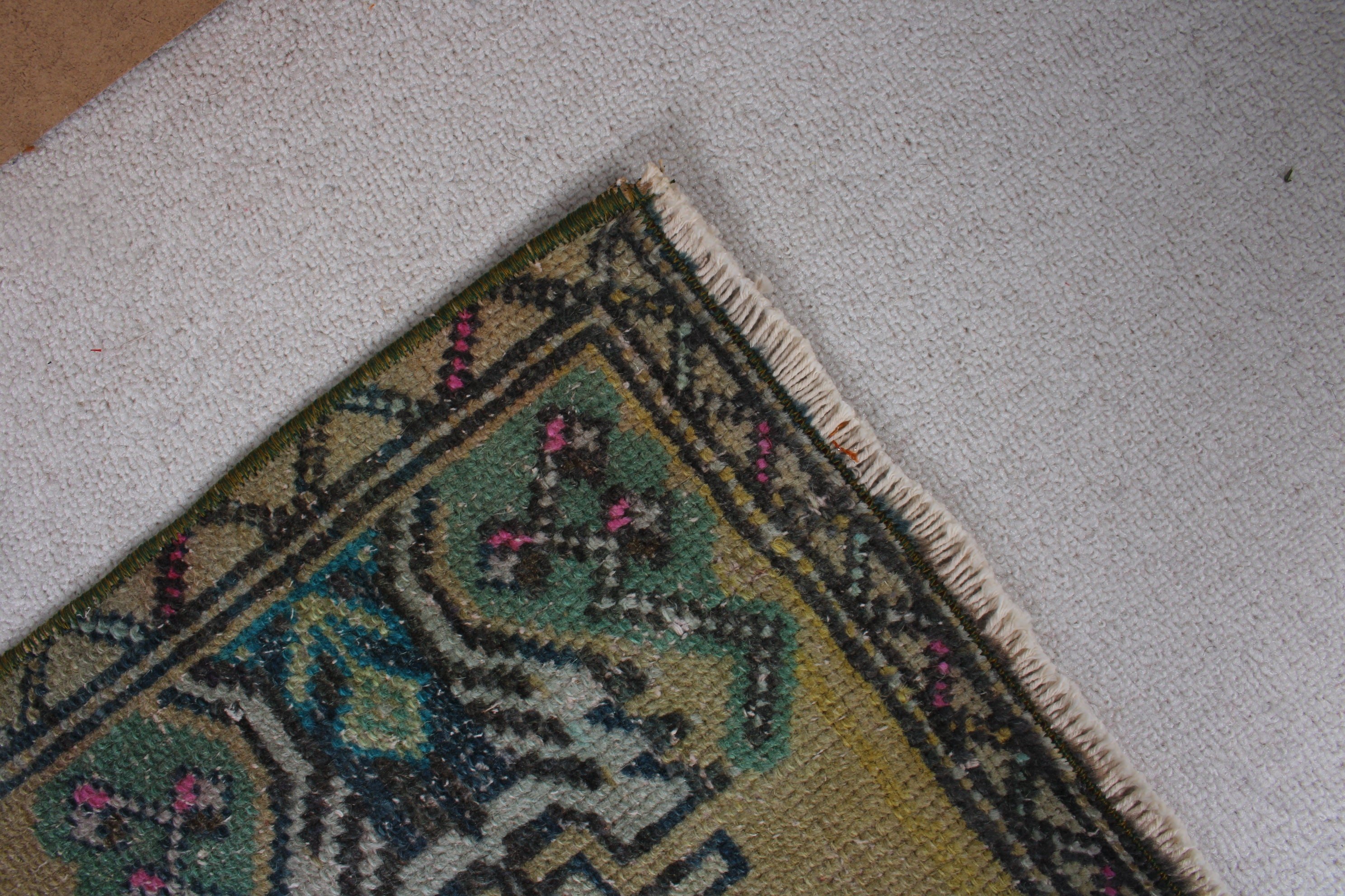 Vintage Rugs, Oriental Rug, Green Wool Rugs, Bohemian Rugs, Bedroom Rugs, Kitchen Rugs, 1.4x2.8 ft Small Rugs, Turkish Rug