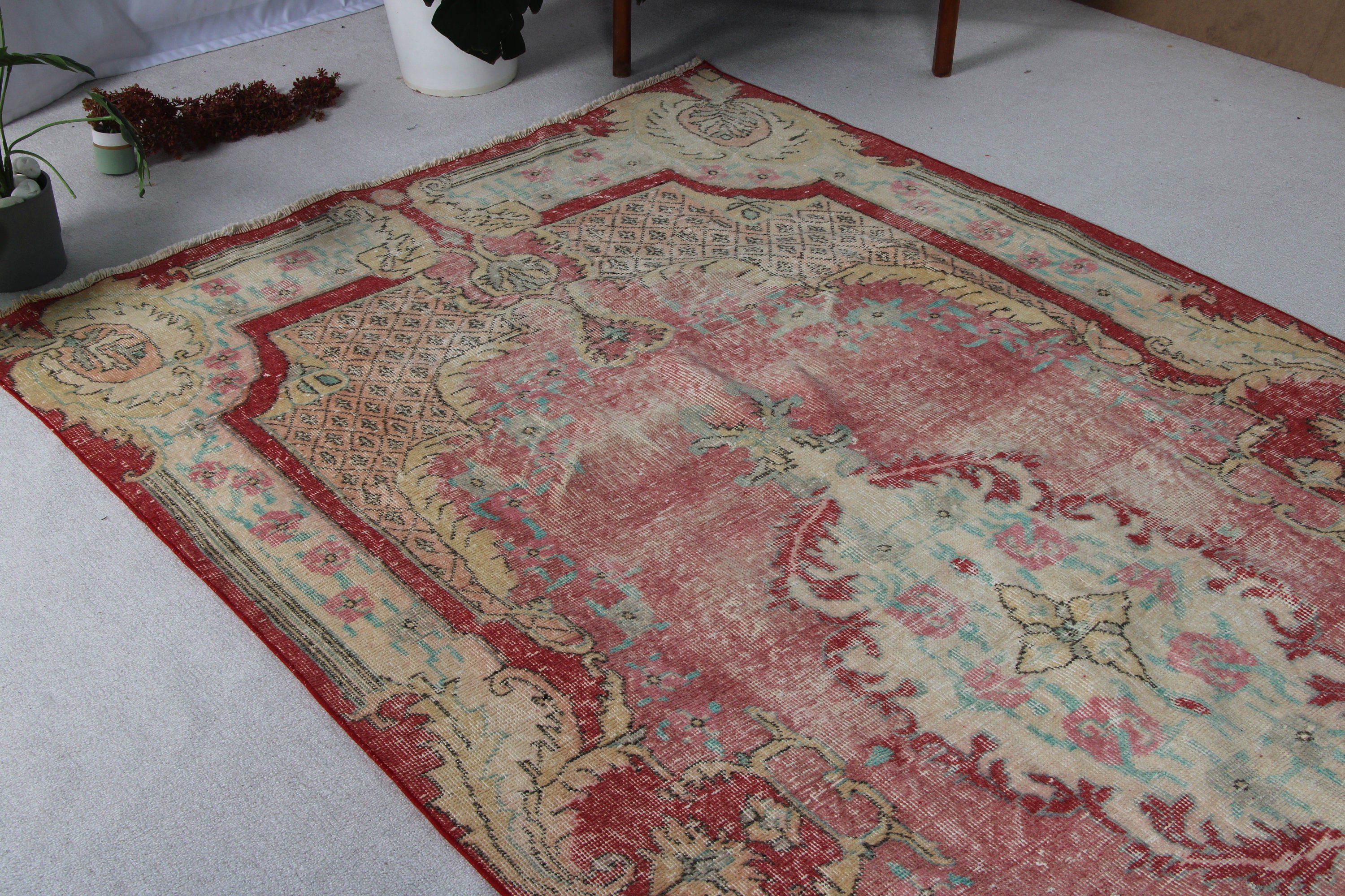 Turkish Rugs, Floor Rug, Wool Rug, Rugs for Dining Room, Vintage Rug, Red  5.2x10 ft Large Rug, Salon Rug, Large Oushak Rug