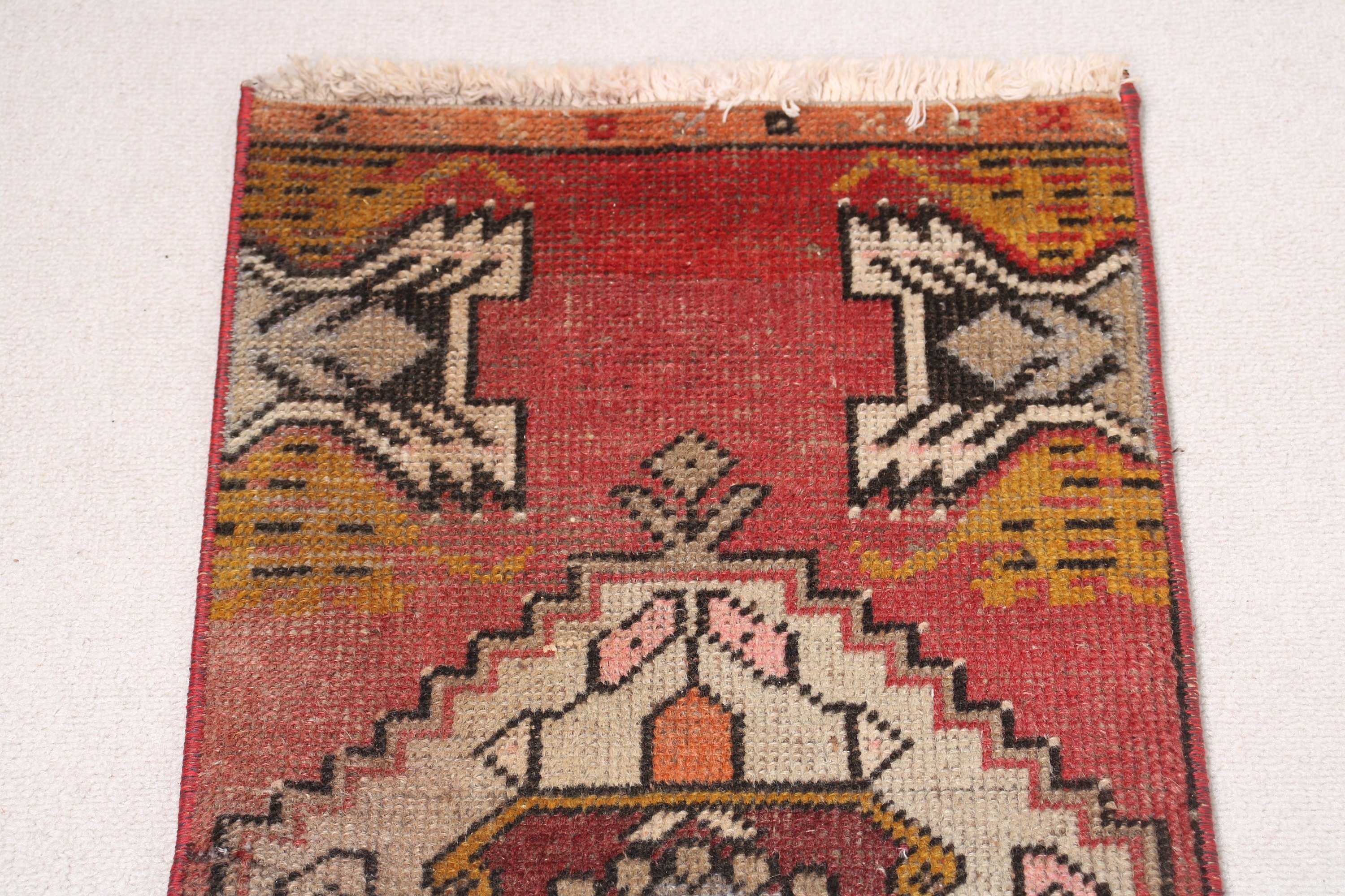 1.3x2.9 ft Küçük Halı, Vintage Halı, Yün Halılar, Duvara Asma Halılar, Kapı Paspası Halısı, Banyo Halısı, Kırmızı Düz ​​Dokuma Halılar, Soğuk Halı, Türk Halıları