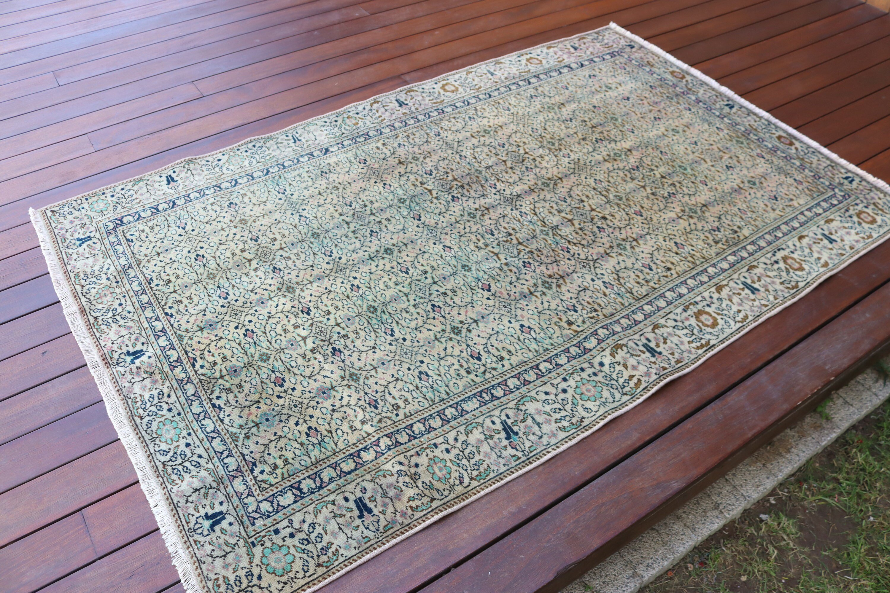 Anadolu Halısı, Vintage Vurgulu Halı, Vintage Halılar, Yün Halı, Çocuk Halısı, Etnik Halı, Türk Halıları, Bej Nötr Halı, 3,5x5,5 ft Vurgulu Halılar