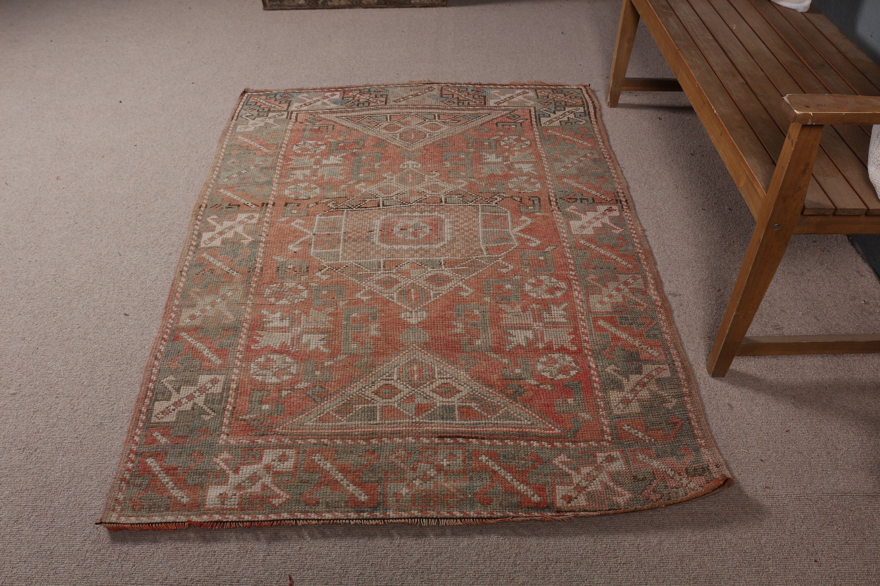 Vintage Rug, Oriental Rug, Rugs for Entry, Entry Rug, Red Antique Rug, 4x5.5 ft Accent Rugs, Bedroom Rugs, Turkish Rugs