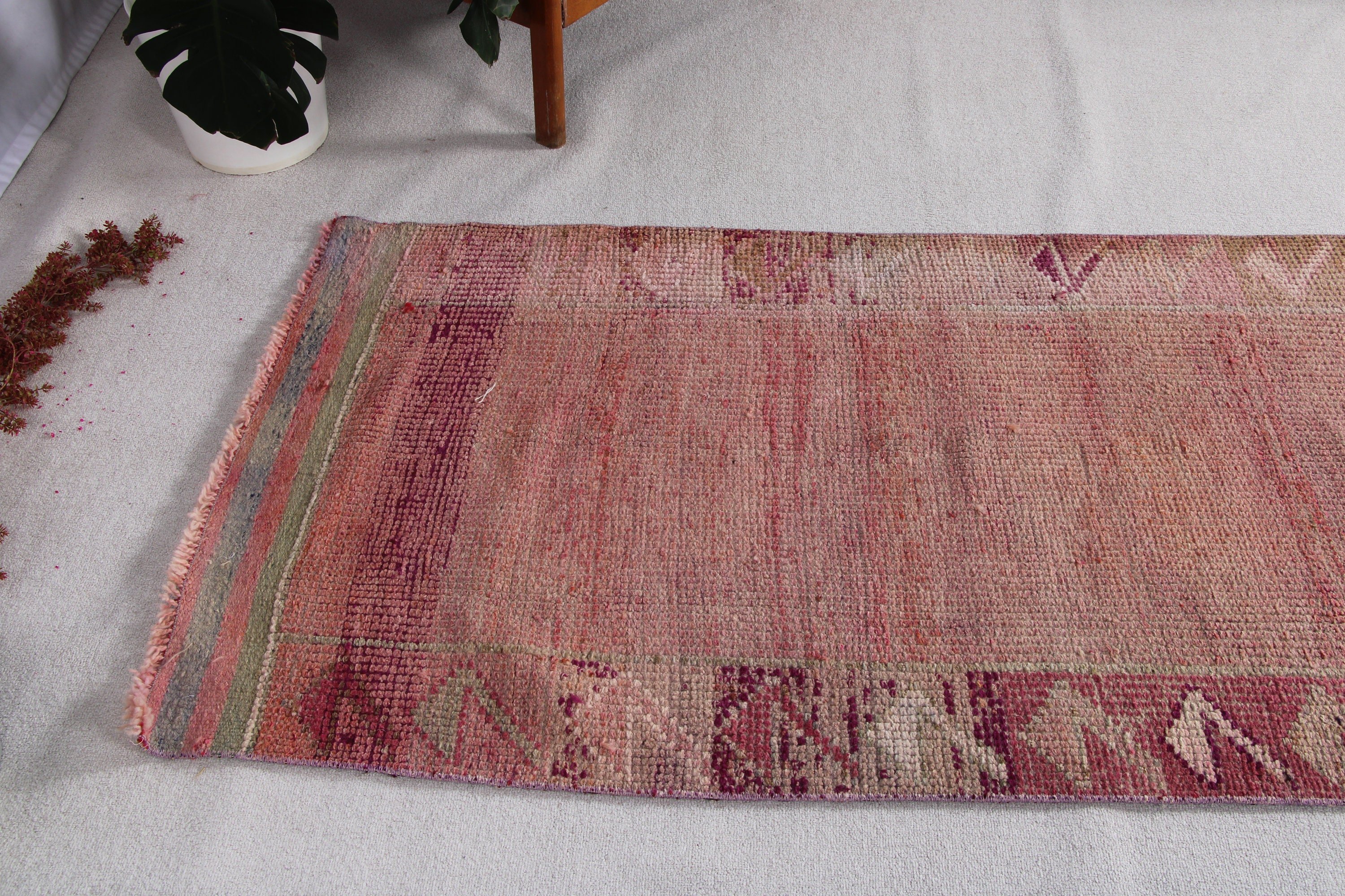 Vintage Runner için Halılar, Mutfak Halıları, Türk Halıları, Vintage Halı, Pembe Fas Halısı, Koridor Halıları, Yer Halısı, 3,1x12,3 ft Runner Halısı