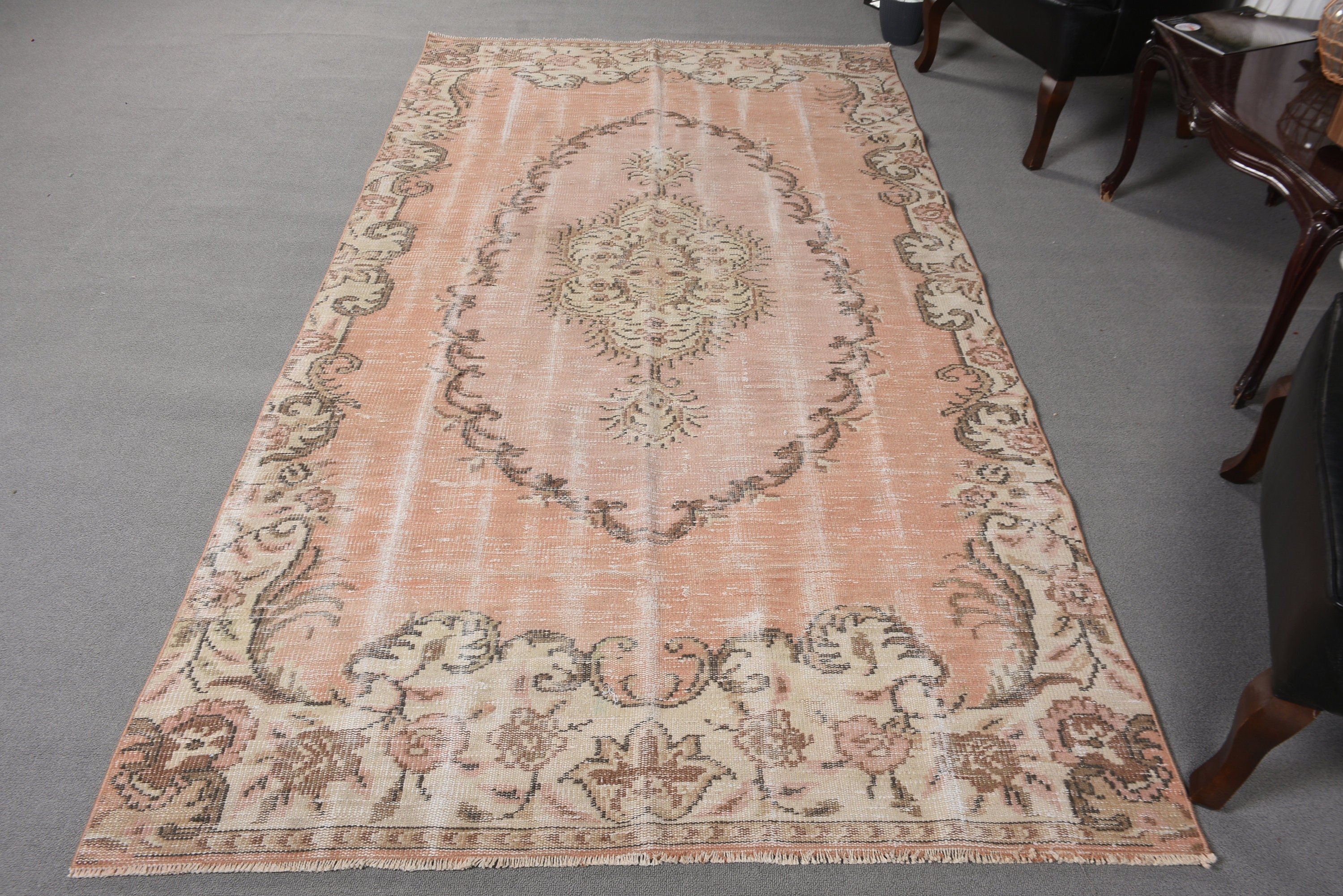 Vintage Halı, Türk Halısı, Büyük Oushak Halısı, Ev Dekorasyonu Halıları, Turuncu 4.9x9 ft Büyük Halı, Egzotik Halılar, Yatak Odası Halısı, Boho Halıları