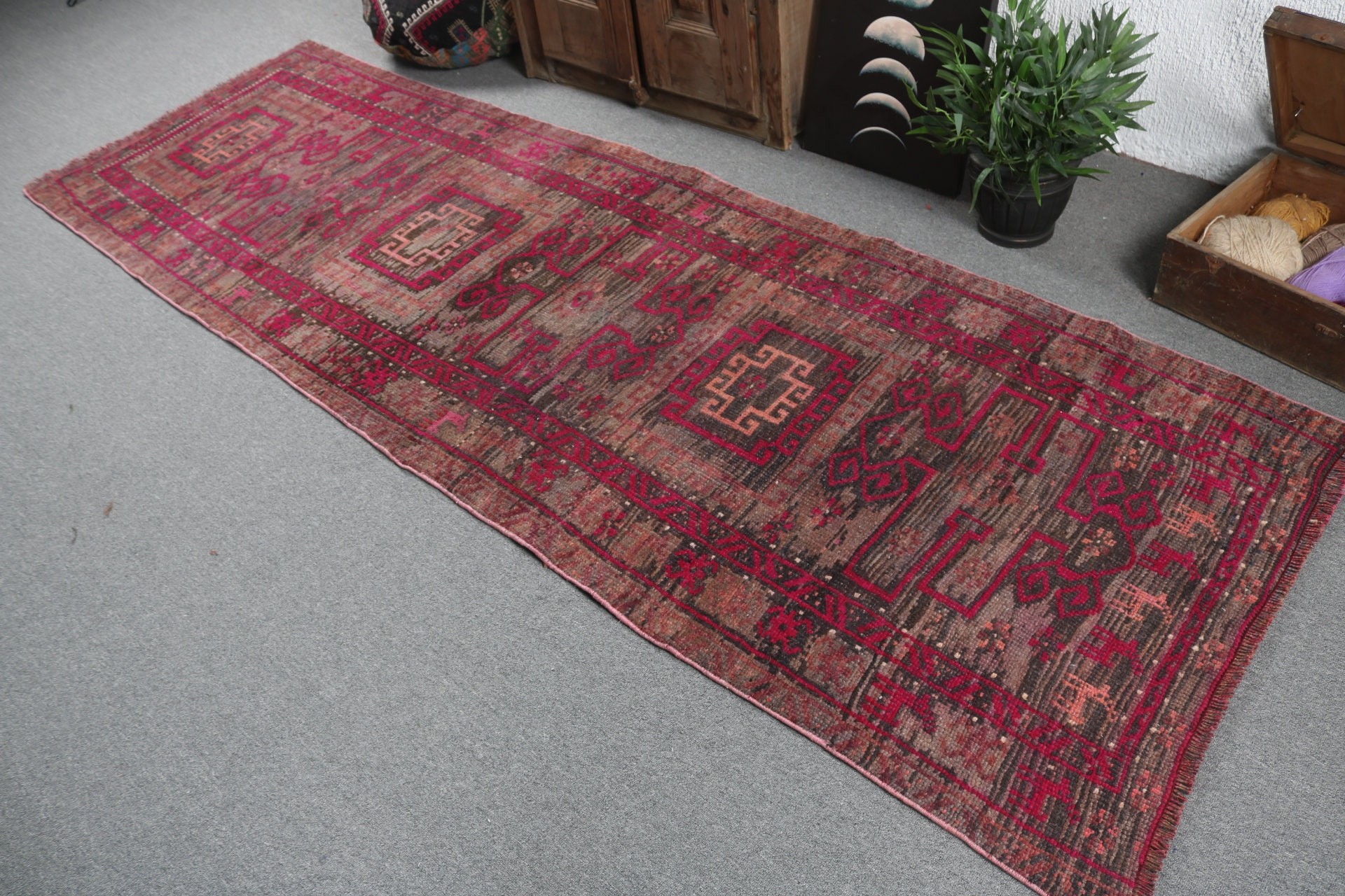 3.3x9.9 ft Runner Rug, Hallway Rugs, Pink Flatweave Rug, Moroccan Rug, Vintage Rugs, Kitchen Rug, Aztec Rugs, Bedroom Rug, Turkish Rug