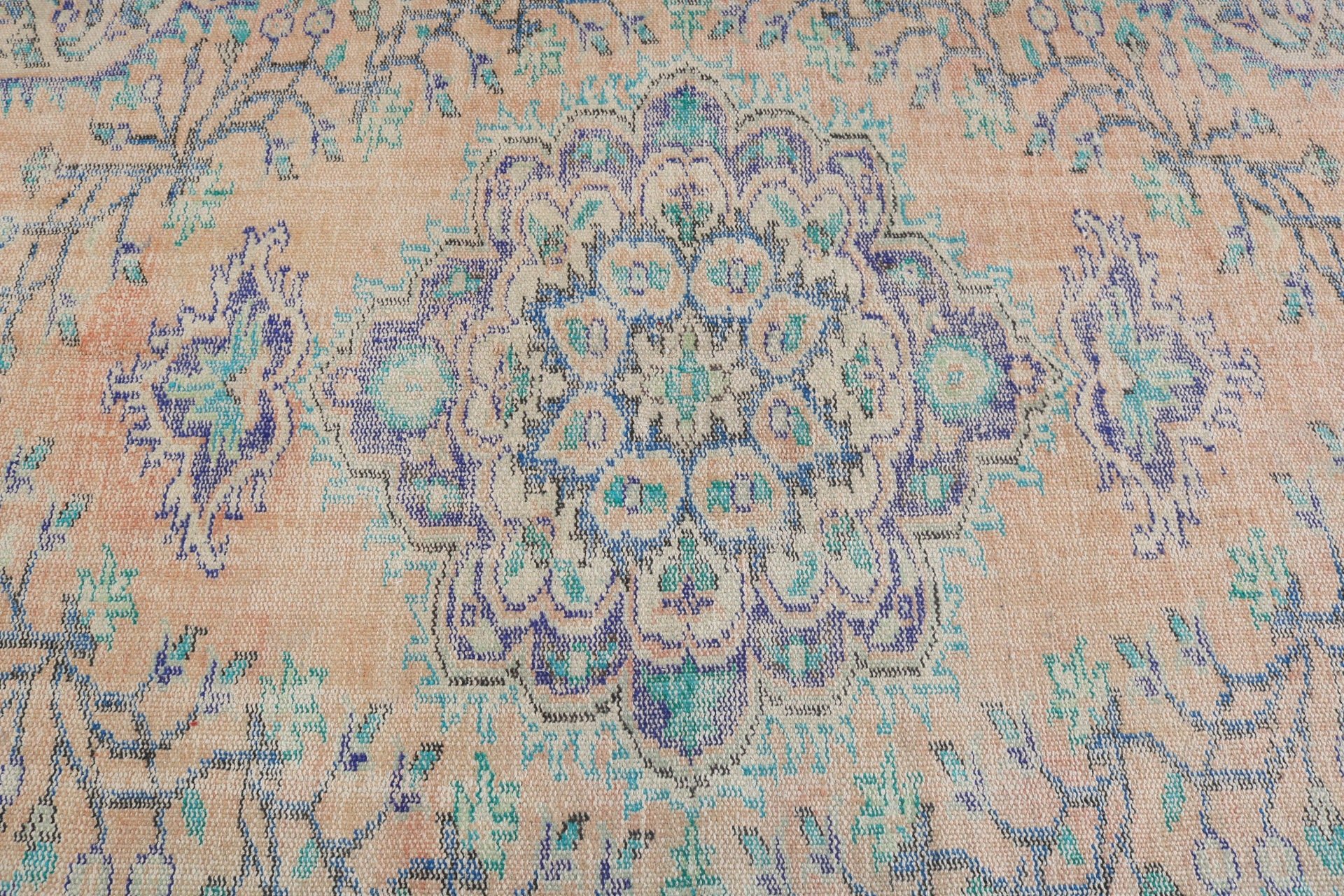 Ev Dekorasyonu Halıları, Mutfak Halısı, Yemek Odası Halıları, Vintage Halı, Büyük Oushak Halıları, 4,8x10,1 ft Büyük Halı, Türk Halıları, Yeşil Lüks Halılar