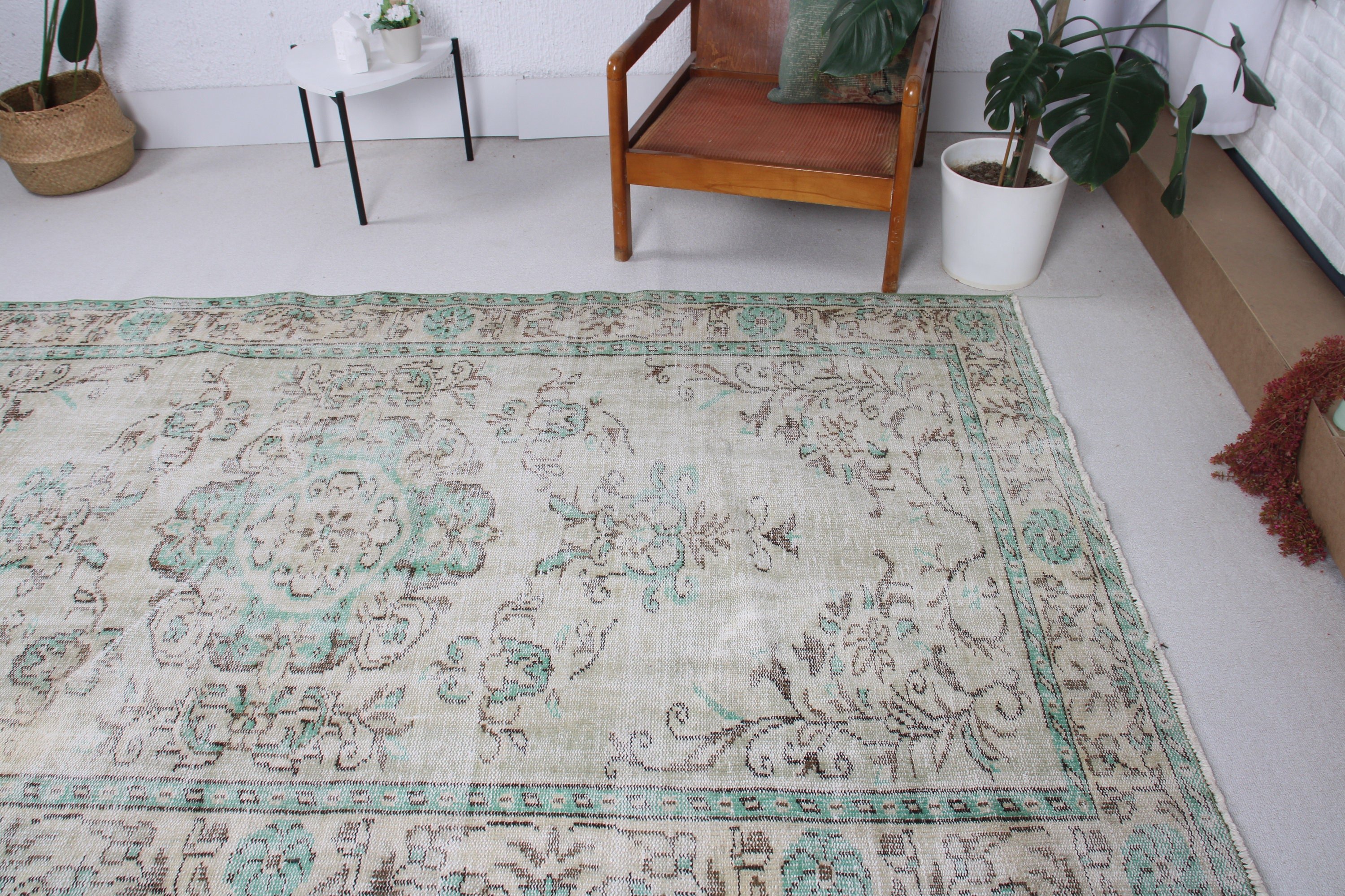 Bej Antika Halı, Yer Halısı, Yatak Odası Halısı, Türk Halısı, Büyük Boho Halıları, 5.2x8.7 ft Büyük Halı, Egzotik Halılar, Vintage Halı