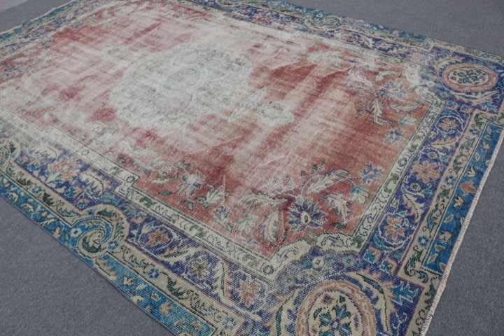 Dining Room Rug, Saloon Rug, Vintage Rug, 7.3x10.3 ft Oversize Rug, Rugs for Salon, Oushak Rug, Red Antique Rug, Floor Rugs, Turkish Rug