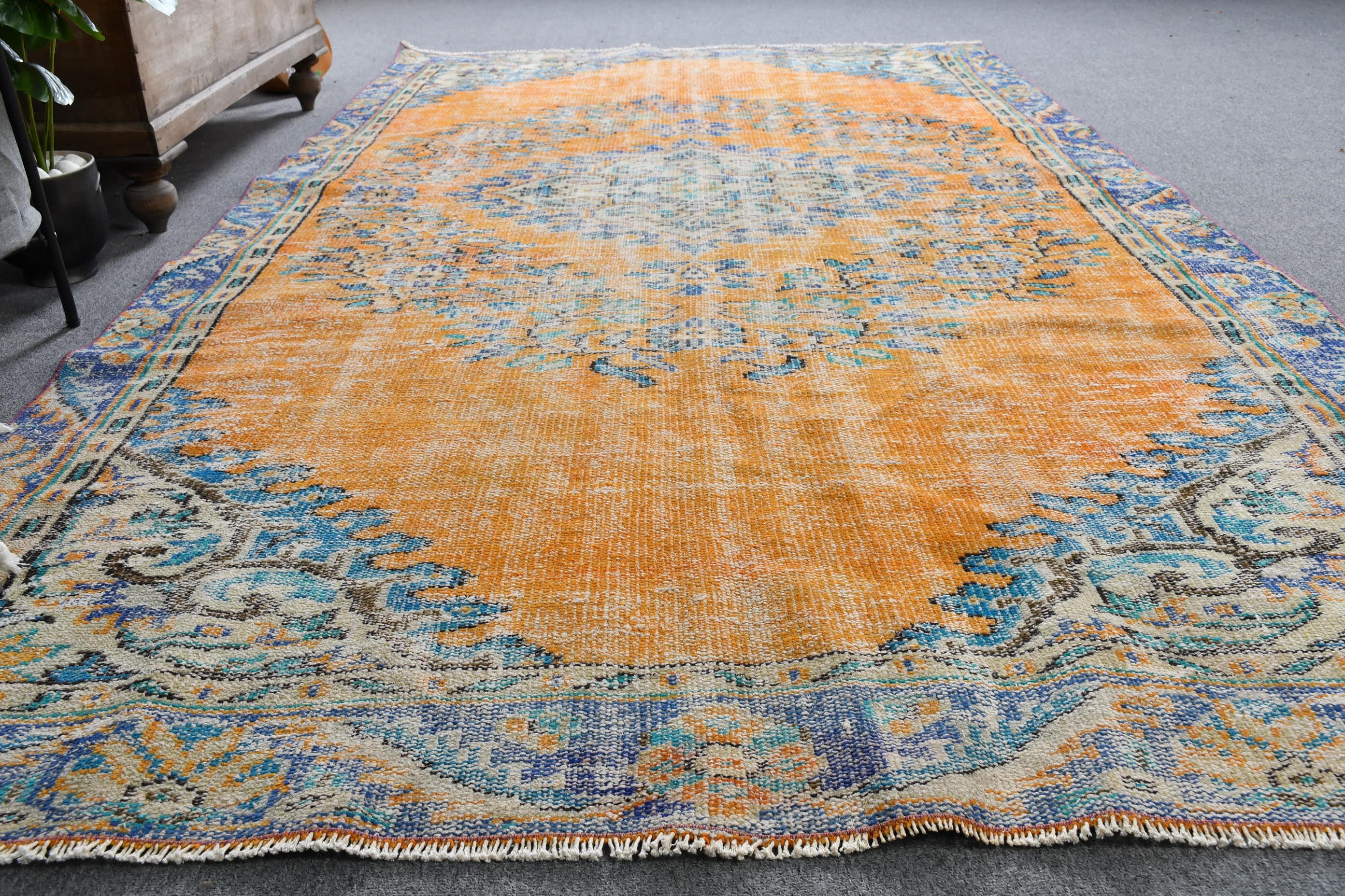 Living Room Rug, Turkish Rug, Anatolian Rug, Vintage Rug, Orange  5.3x9.5 ft Large Rug, Muted Rug, Salon Rug, Moroccan Rug