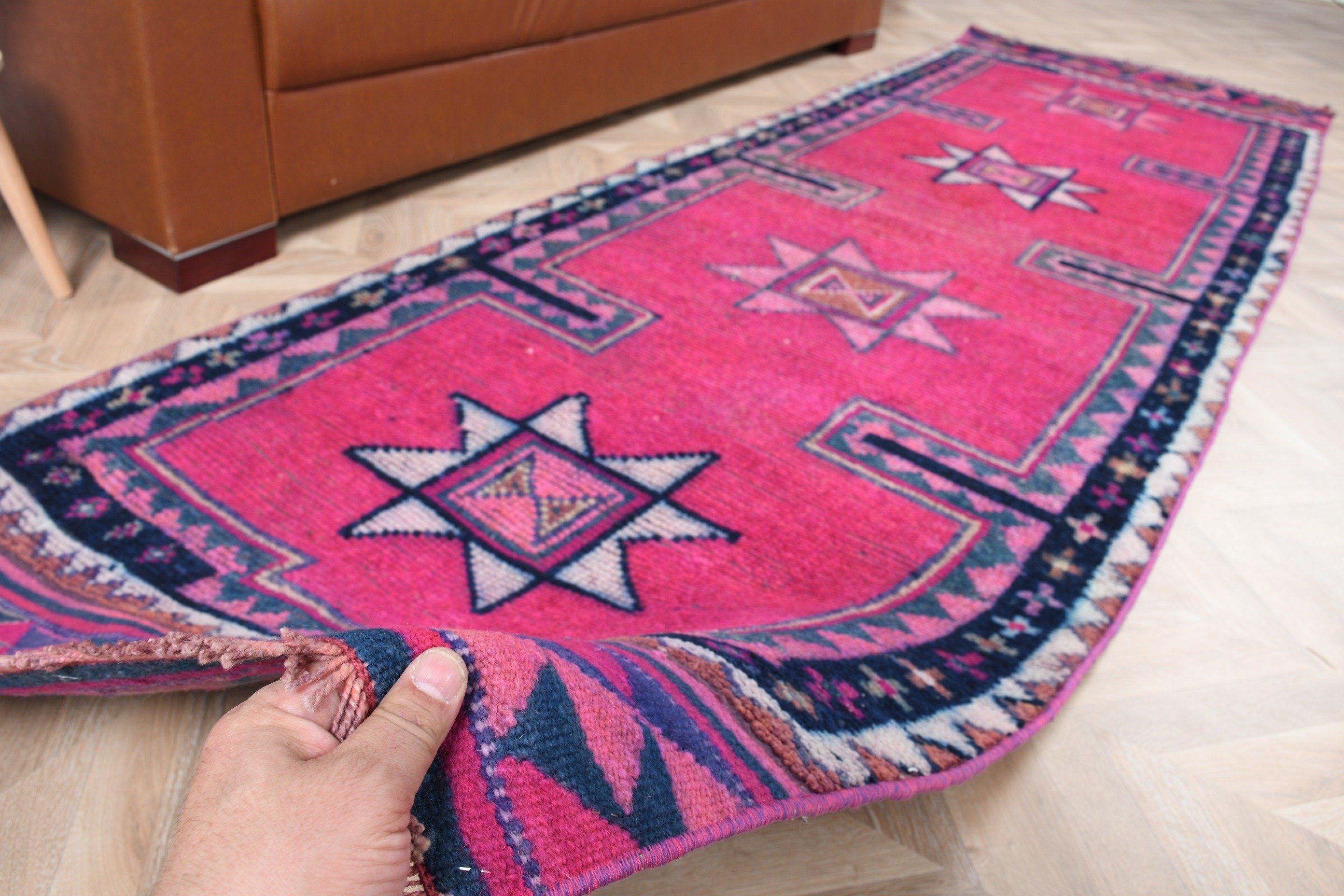 Pembe Anadolu Halısı, Merdiven Halısı, Türk Halıları, 3.1x9.8 ft Runner Halısı, Vintage Halılar, Mutfak Halıları, Mutfak Halıları, Yün Halılar