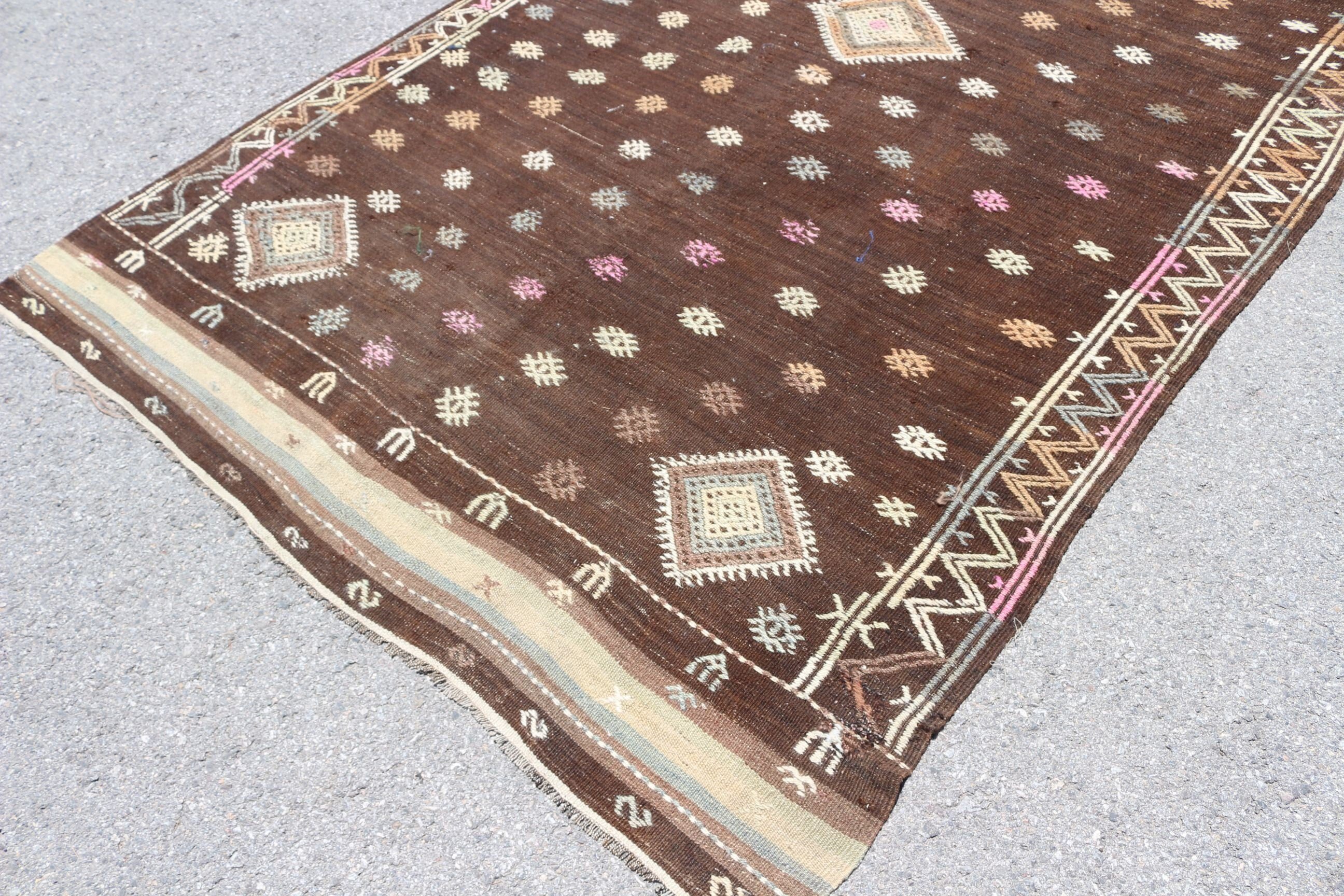 Cute Rug, Turkish Rug, Custom Rug, Vintage Rug, Kilim, Brown Floor Rug, Bedroom Rugs, Home Decor Rug, 5.9x8.7 ft Large Rug, Living Room Rug