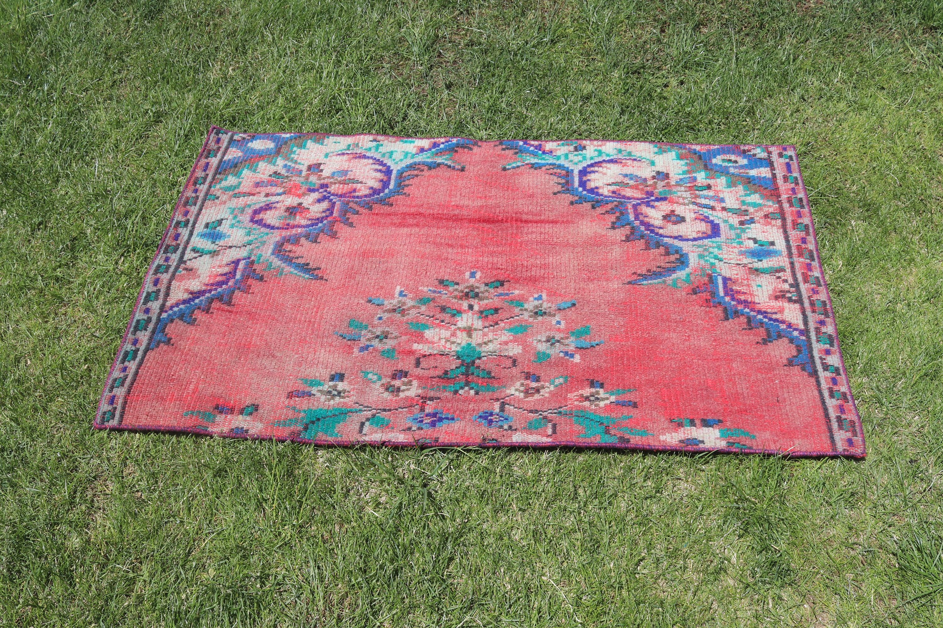 2.2x3.8 ft Small Rug, Bath Rugs, Vintage Rugs, Geometric Rug, Entry Rug, Rugs for Door Mat, Turkish Rug, Red Handwoven Rug