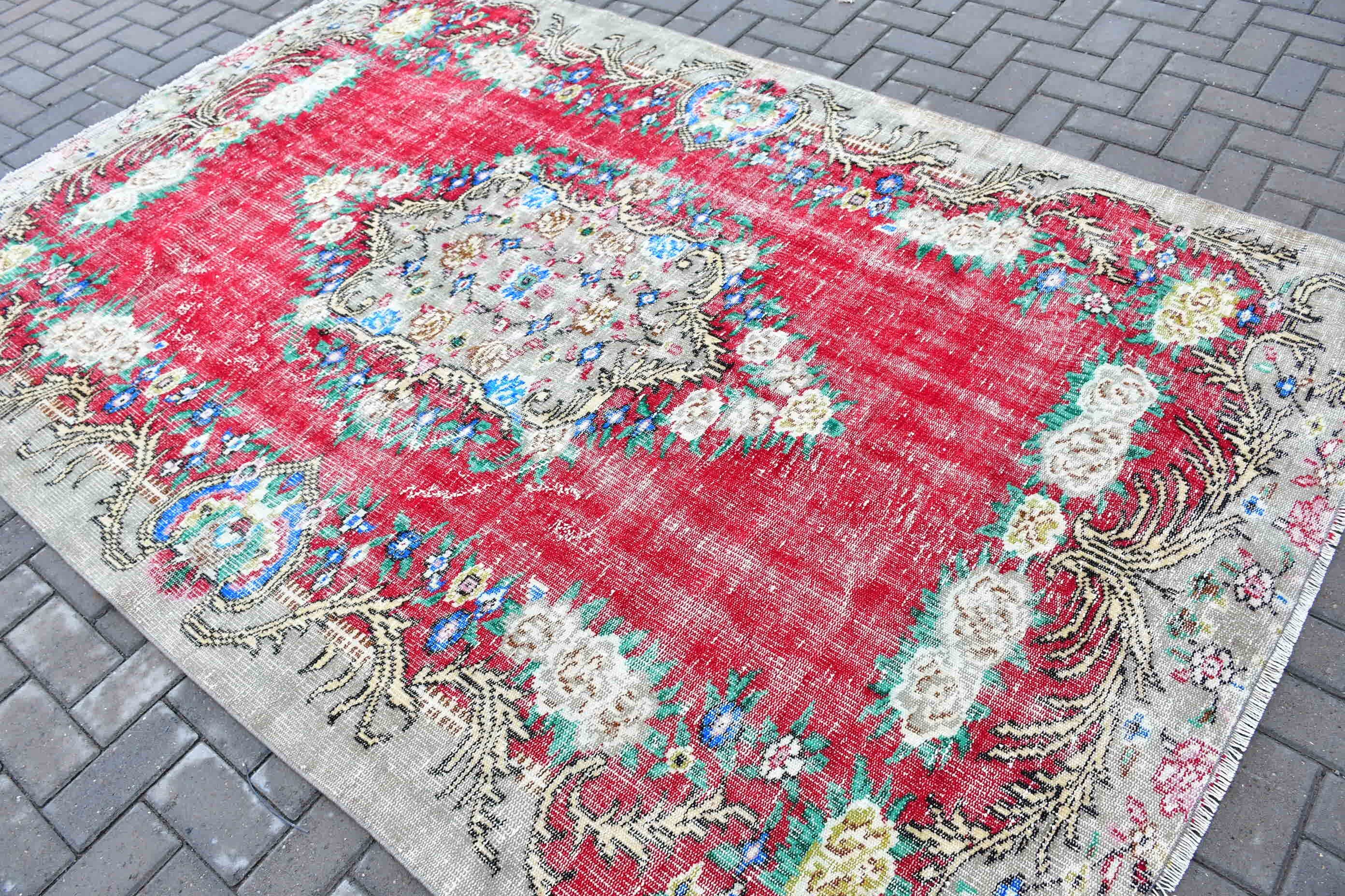 5.9x8.9 ft Large Rug, Cool Rugs, Oriental Rugs, Bedroom Rug, Salon Rug, Vintage Rug, Red Oushak Rugs, Turkish Rugs, Rugs for Living Room