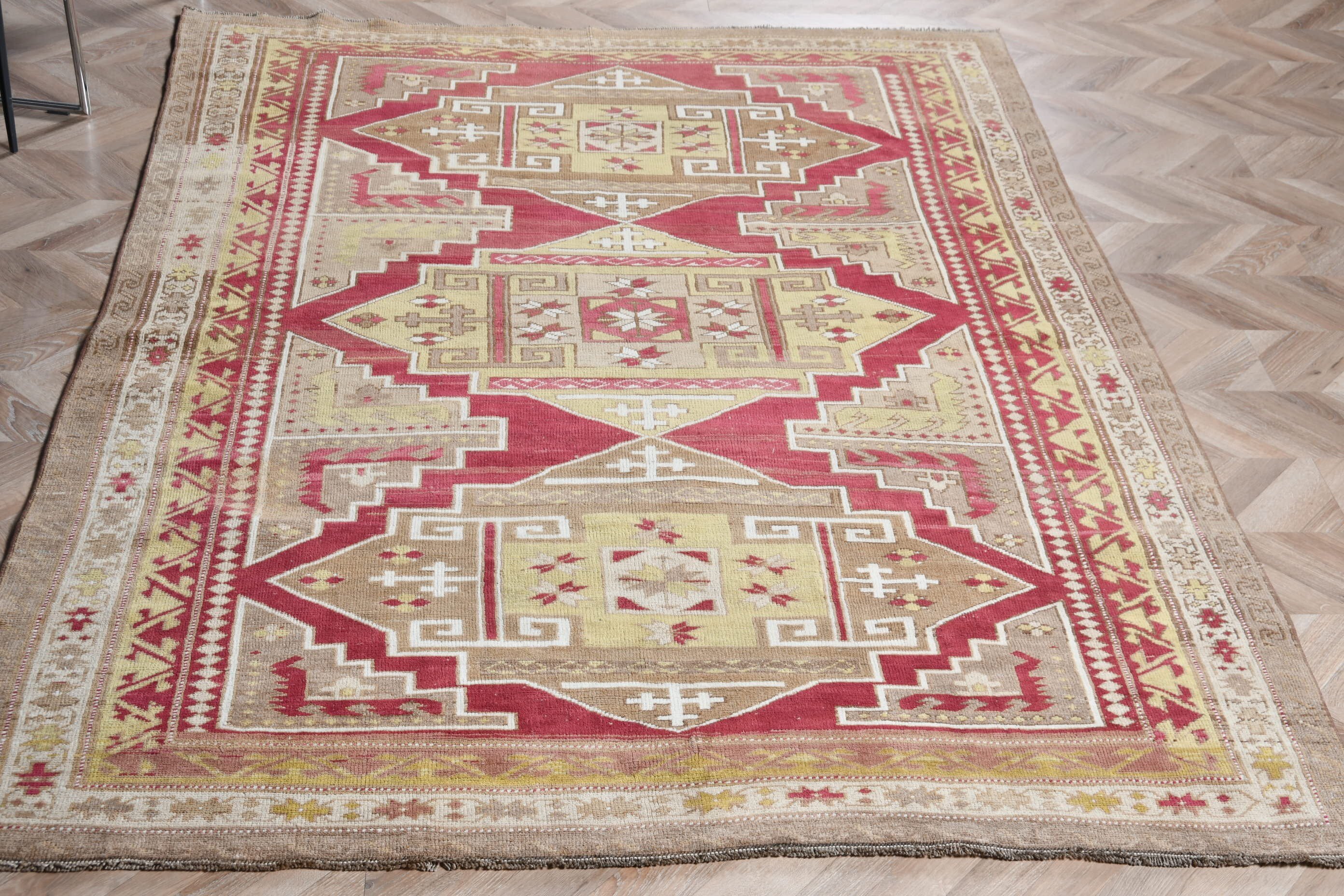 Muted Rug, Bedroom Rugs, 5.7x8 ft Large Rugs, Salon Rugs, Vintage Rugs, Red Oushak Rugs, Turkish Rugs, Rugs for Dining Room
