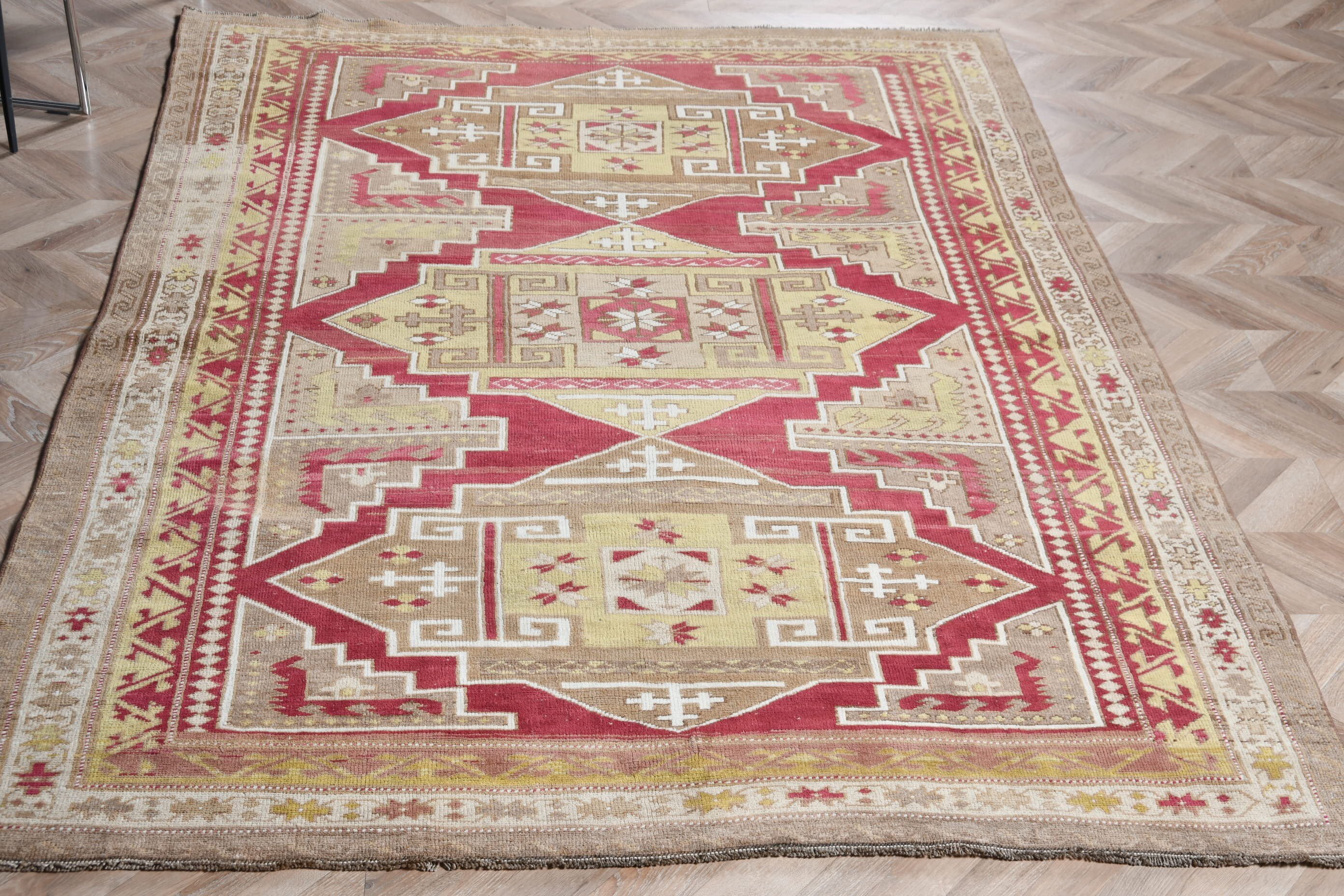 Sessiz Halı, Yatak Odası Halıları, 5.7x8 ft Büyük Halılar, Salon Halıları, Vintage Halılar, Kırmızı Oushak Halıları, Türk Halıları, Yemek Odası Halıları