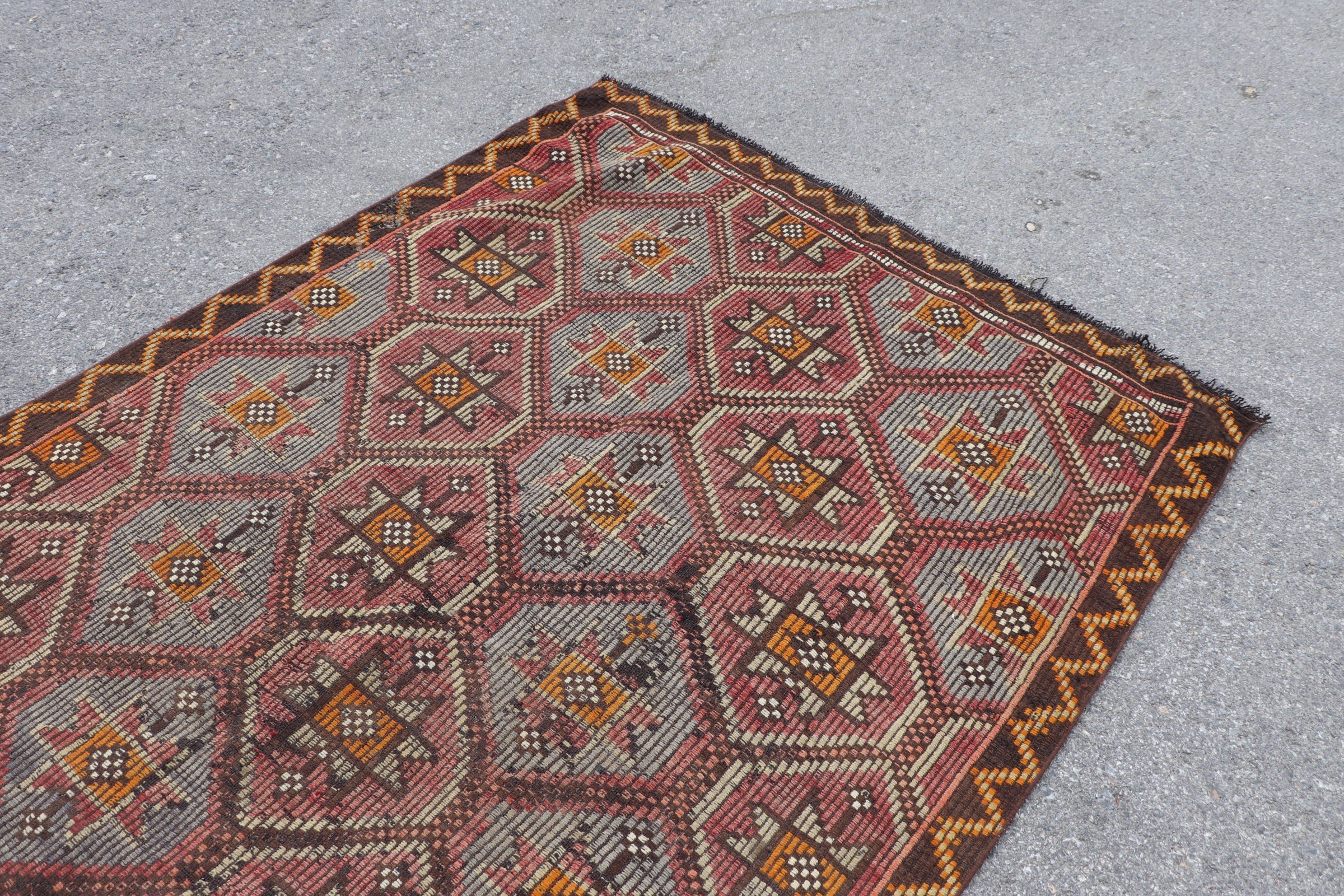 Anadolu Halısı, Salon Halısı, Türk Halısı, Oturma Odası Halısı, Yatak Odası Halısı, Kahverengi 4.9x10.2 ft Büyük Halı, Vintage Halı, Kilim