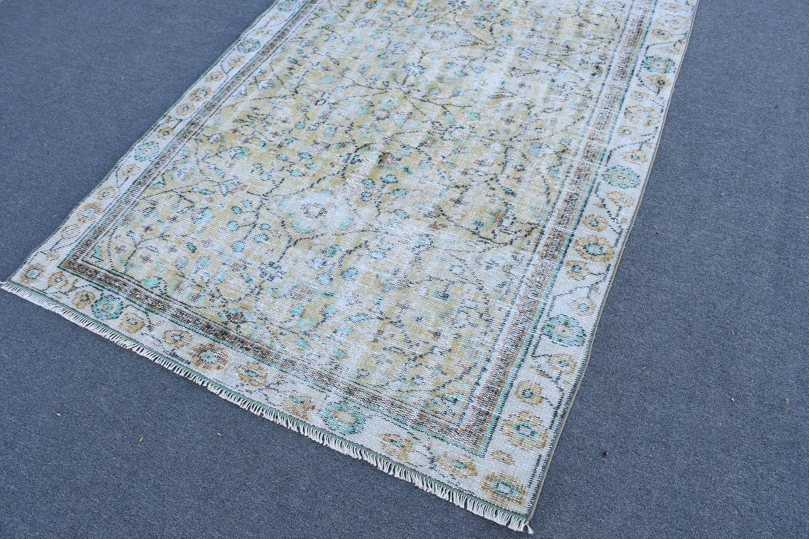 Vintage Halı, 4.8x8.8 ft Büyük Halı, Oushak Halısı, Salon Halısı, Yemek Odası Halısı, Türk Halıları, El Dokuma Halısı, Sarı Antika Halılar, Mutfak Halısı