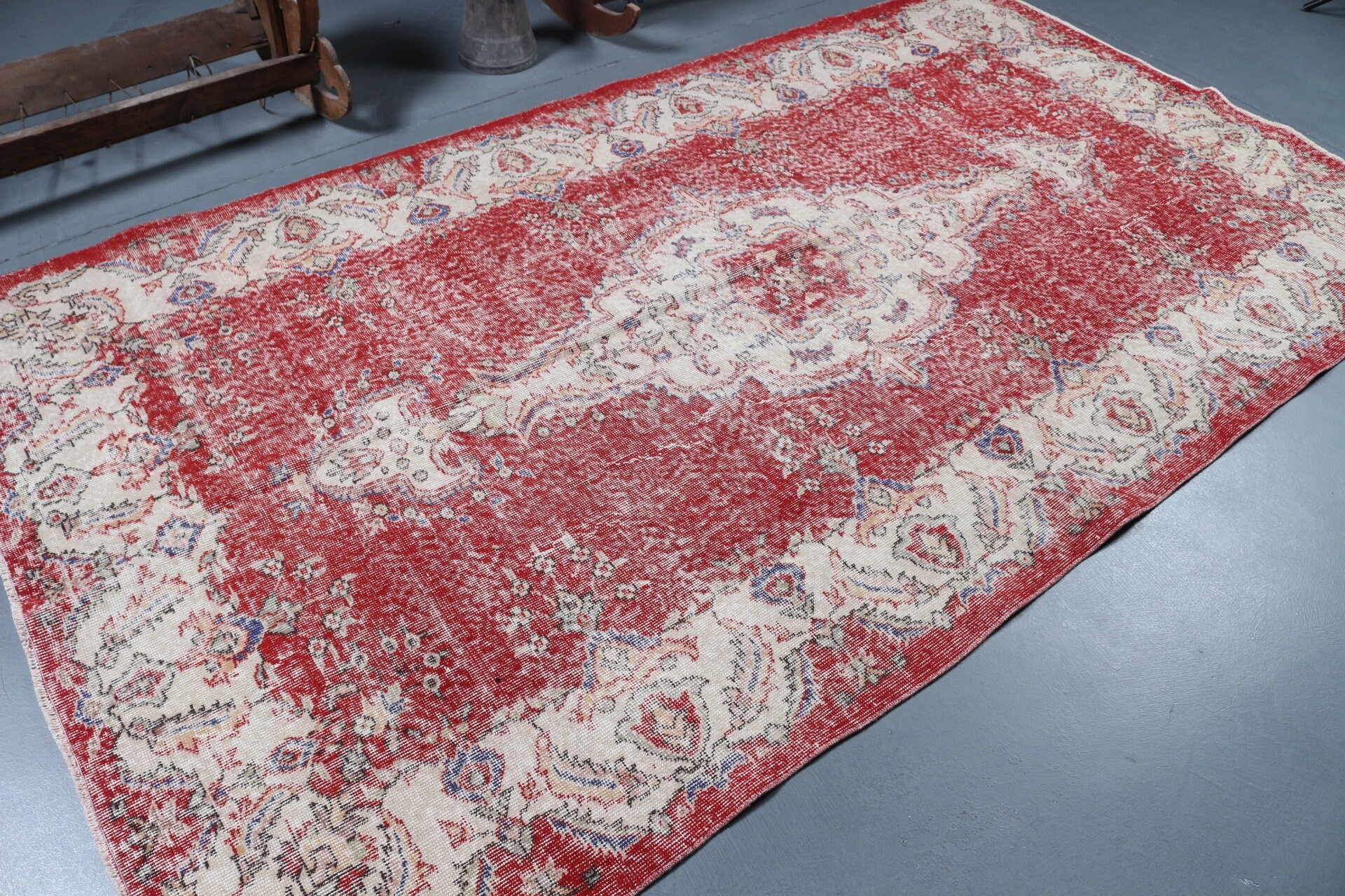 Salon Halısı, Vintage Halılar, Kırmızı Ev Dekor Halısı, 5.2x8.8 ft Büyük Halılar, Türk Halısı, Oryantal Halı, El Düğümlü Halı, Yatak Odası Halısı, Yer Halıları