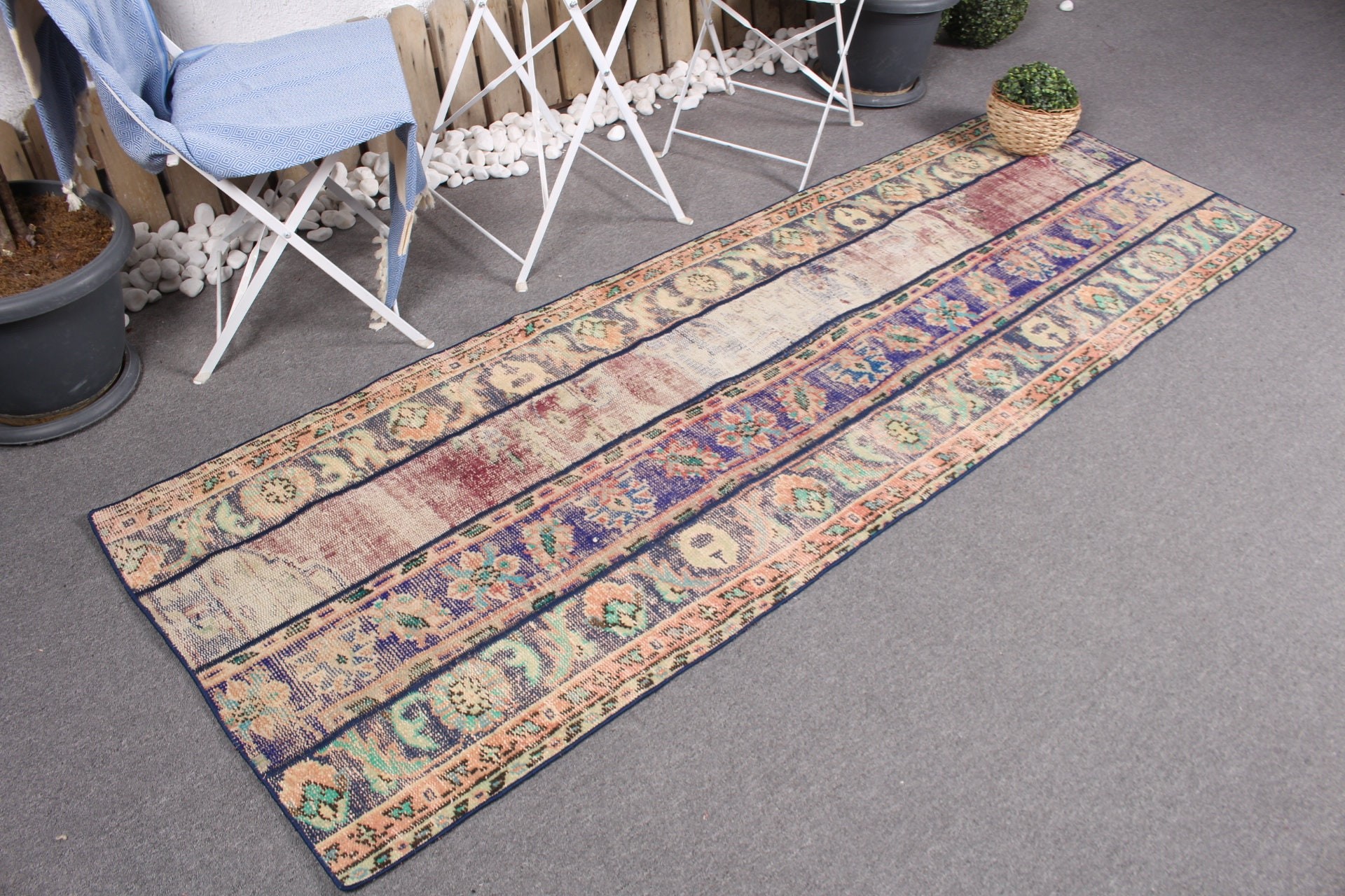 Türk Halıları, Soğuk Halı, Mavi Yün Halılar, Merdiven Halıları, Vintage Halı, Boho Halı, Koridor Halısı, Yün Halı, Koridor Halısı, 2,7x8,2 ft Yolluk Halıları