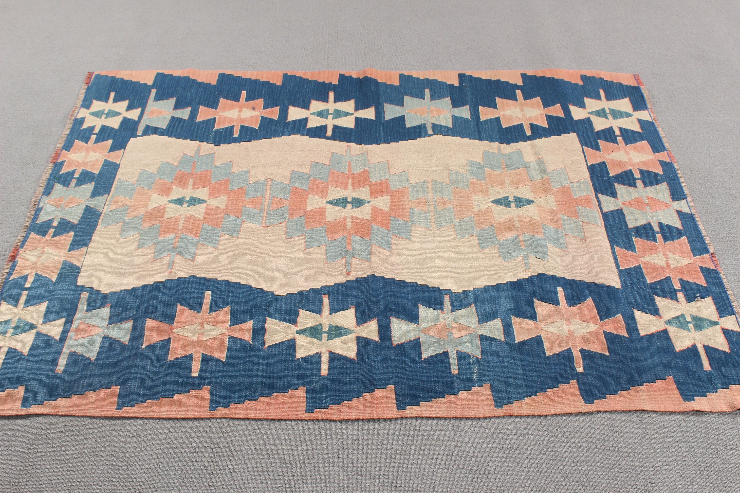 Açıklama Kilim, Yün Halı, Yer Halıları, Türk Halısı, Kilim, Vintage Vurgulu Halı, Bej Oryantal Halı, Vintage Halılar, 3,7x5,2 ft Vurgulu Halılar