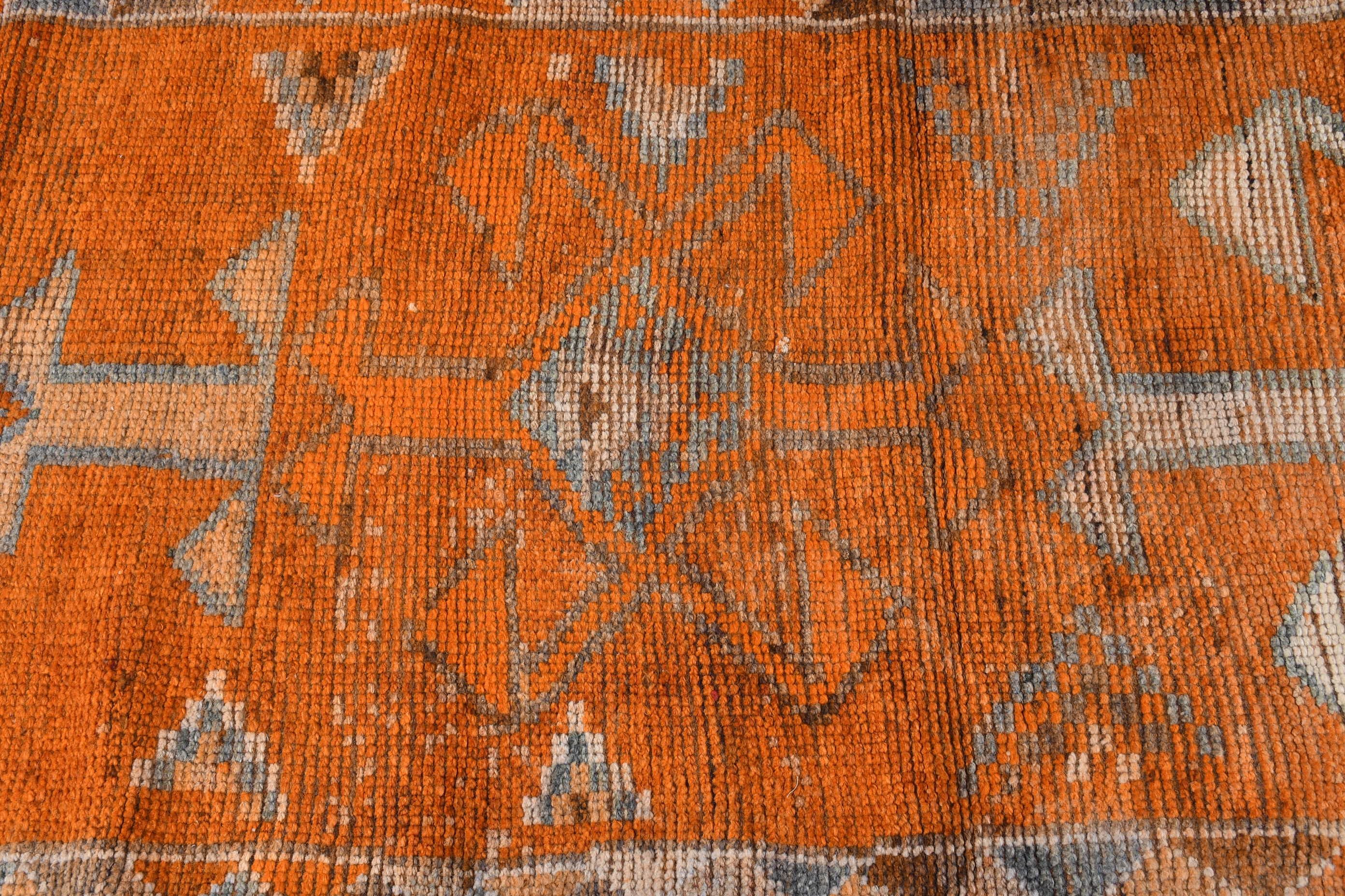 2.8x9.8 ft Runner Rugs, Kitchen Rug, Orange Wool Rug, Turkish Rug, Vintage Rug, Corridor Rugs, Old Rugs, Rugs for Corridor, Home Decor Rugs