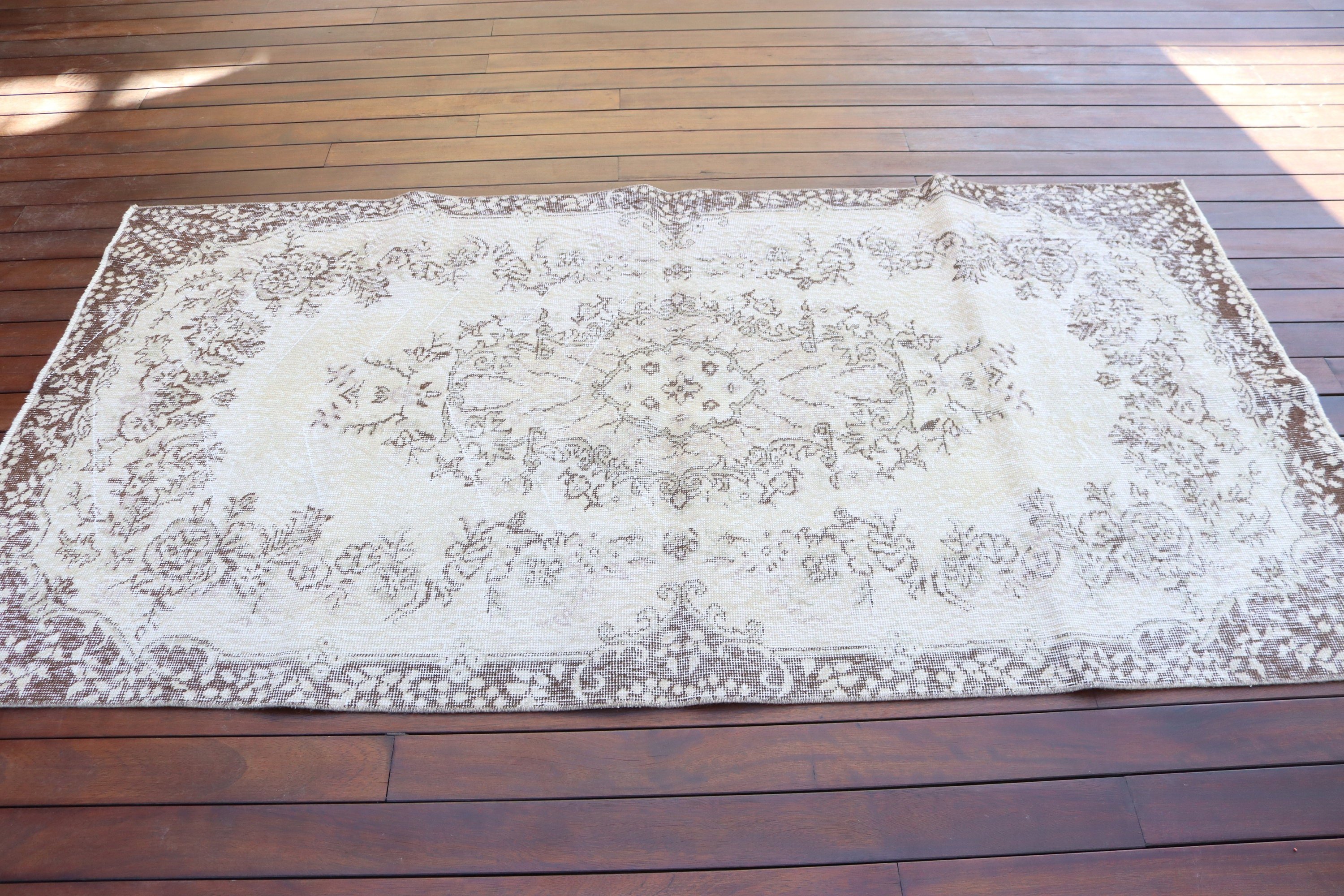 Türkiye Halıları, Oushak Halısı, Türk Halısı, Bej 3,7x7 ft Alan Halısı, Vintage Halı, Ev Dekor Halısı, Boho Alan Halısı, Vintage Alan Halıları