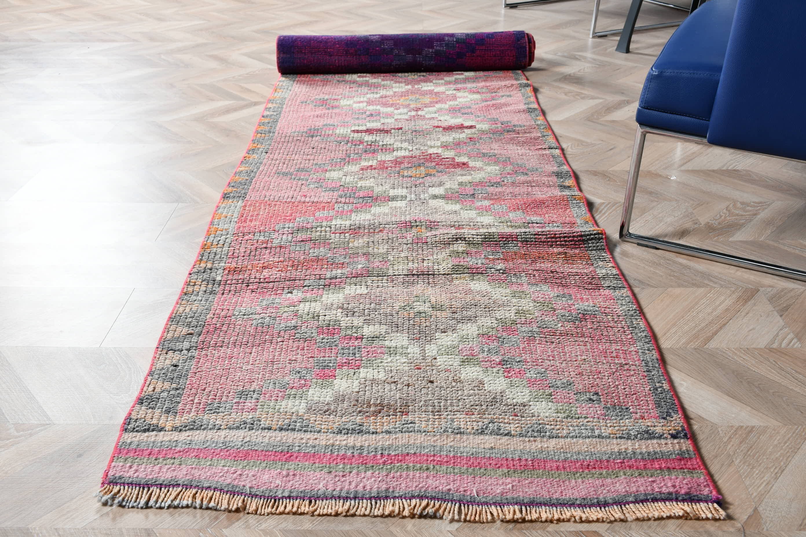 Retro Halı, Mutfak Halısı, 2.9x11.5 ft Runner Halısı, Türk Halıları, Koridor Halısı, Vintage Halı, Yatak Odası Halısı, Runner Halıları, Pembe Ev Dekor Halısı