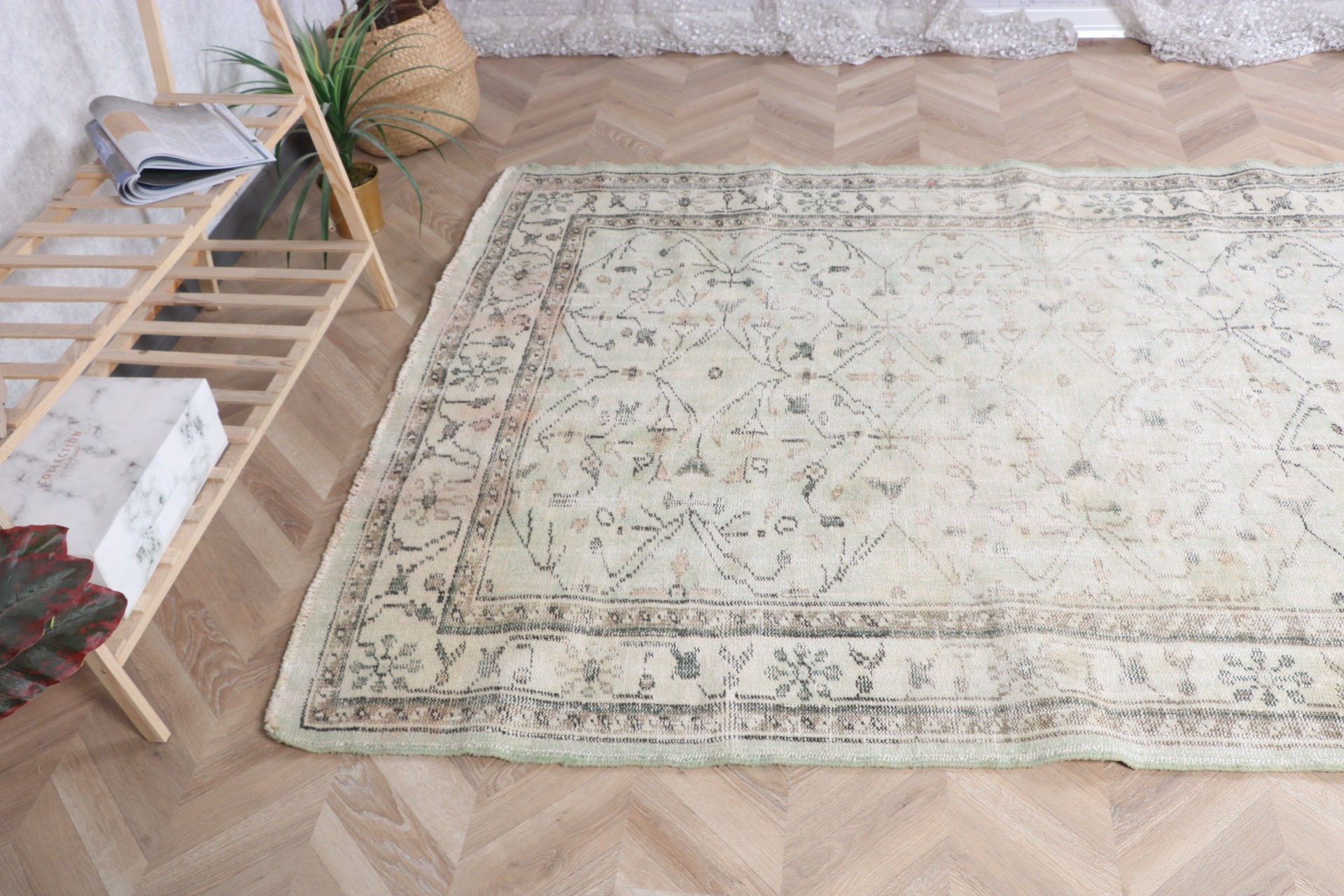 Vintage Halılar, Yatak Odası Halıları, Vintage Alan Halısı, Tribal Halı, 4,9x8 ft Alan Halıları, Bej Oushak Halısı, Türk Halıları, Mutfak Halısı, Düz Dokuma Halı