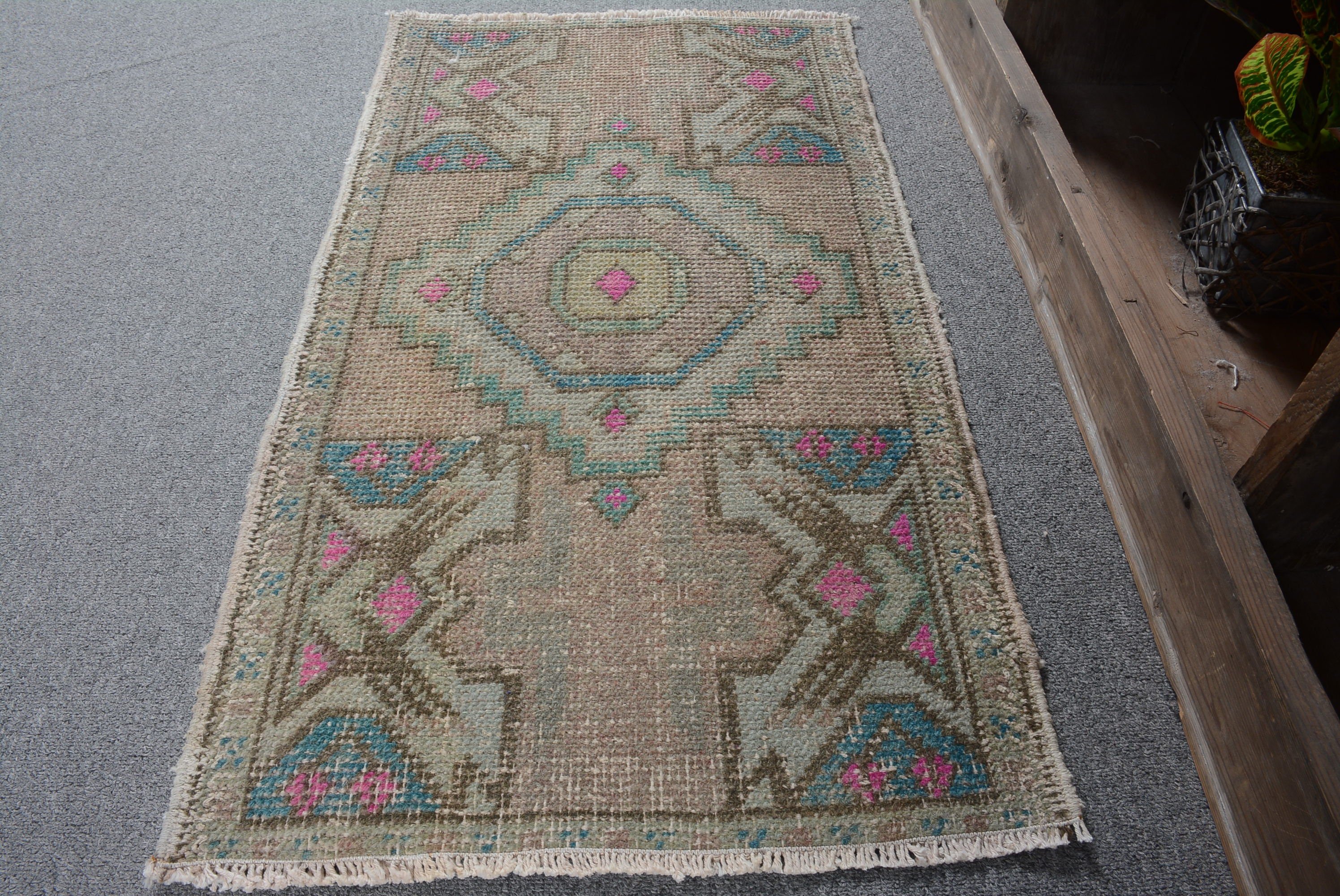 1.6x2.9 ft Küçük Halılar, Çocuk Halıları, Türk Halıları, Özel Halı, Yün Halılar, Vintage Halı, Yatak Odası Halısı, Yeşil Oushak Halı