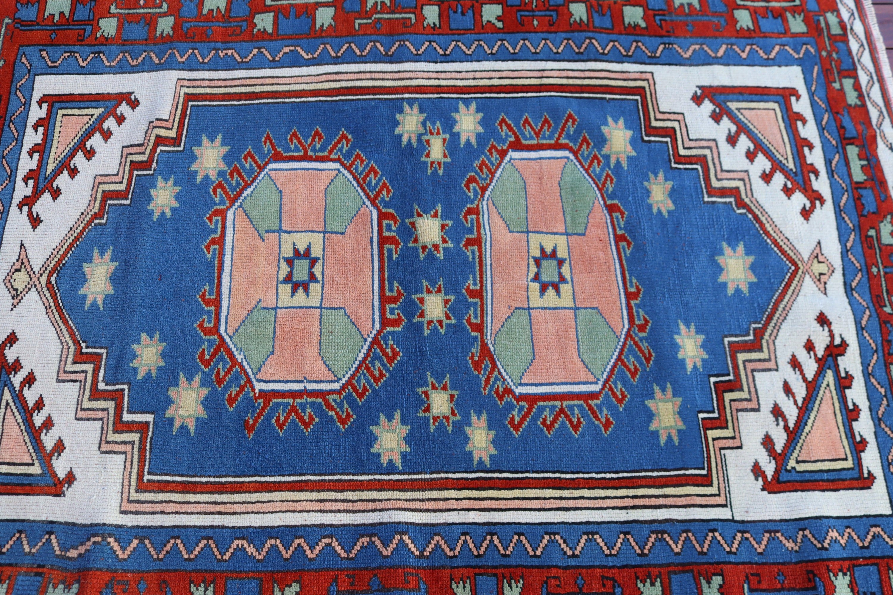 Home Decor Rugs, Blue Oushak Rug, Bedroom Rugs, 3.9x4.9 ft Accent Rugs, Turkish Rug, Moroccan Rug, Vintage Accent Rug, Vintage Rugs