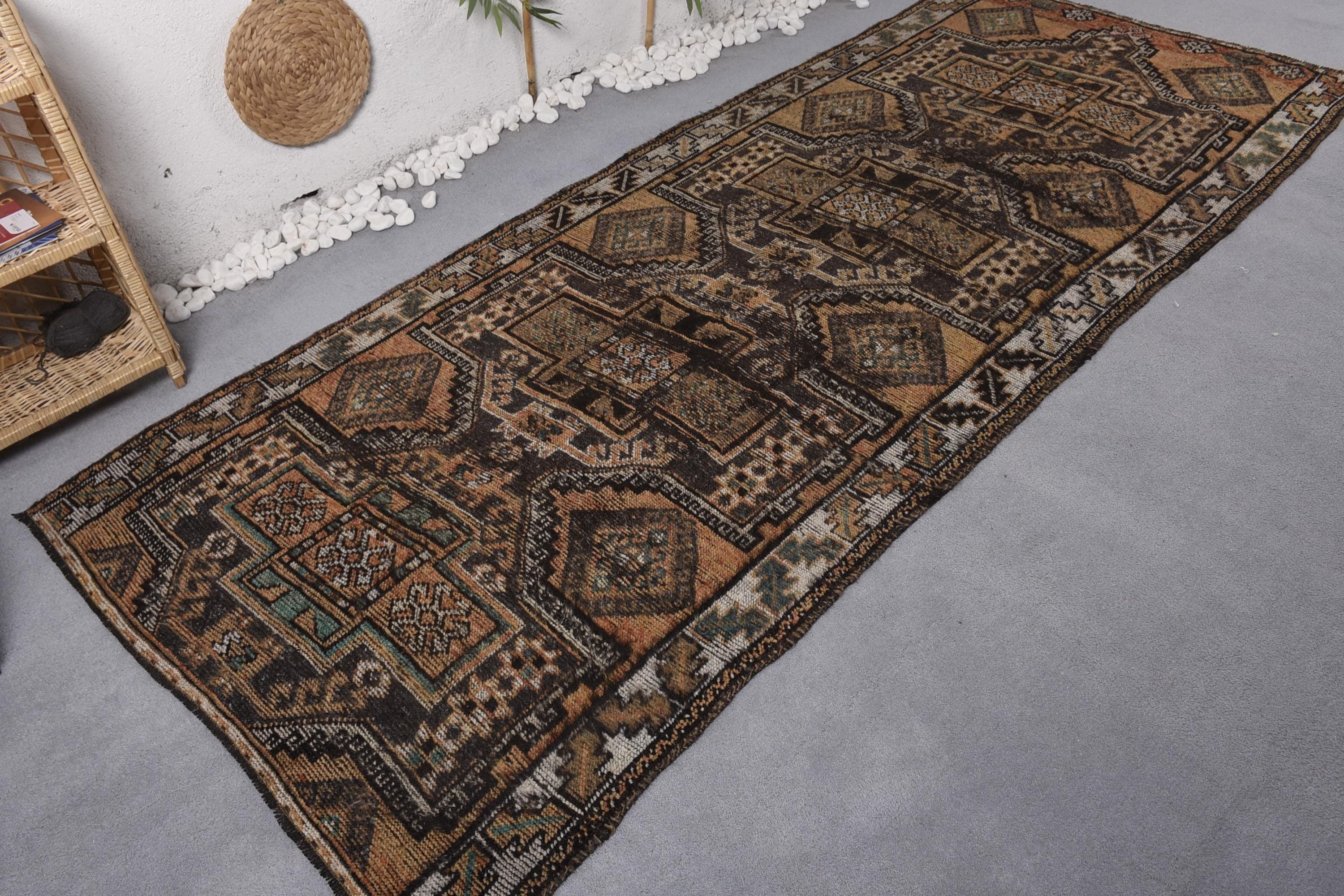 Wool Rugs, Large Vintage Rug, Vintage Rugs, Brown Antique Rug, Turkish Rugs, 4.2x10.2 ft Large Rug, Flatweave Rugs, Living Room Rug