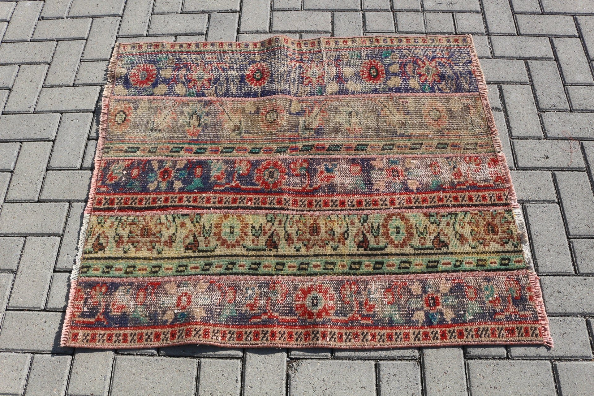 Blue Antique Rug, Car Mat Rug, 3.1x3.7 ft Small Rugs, Wool Rugs, Rugs for Door Mat, Door Mat Rugs, Oushak Rug, Turkish Rugs, Vintage Rug