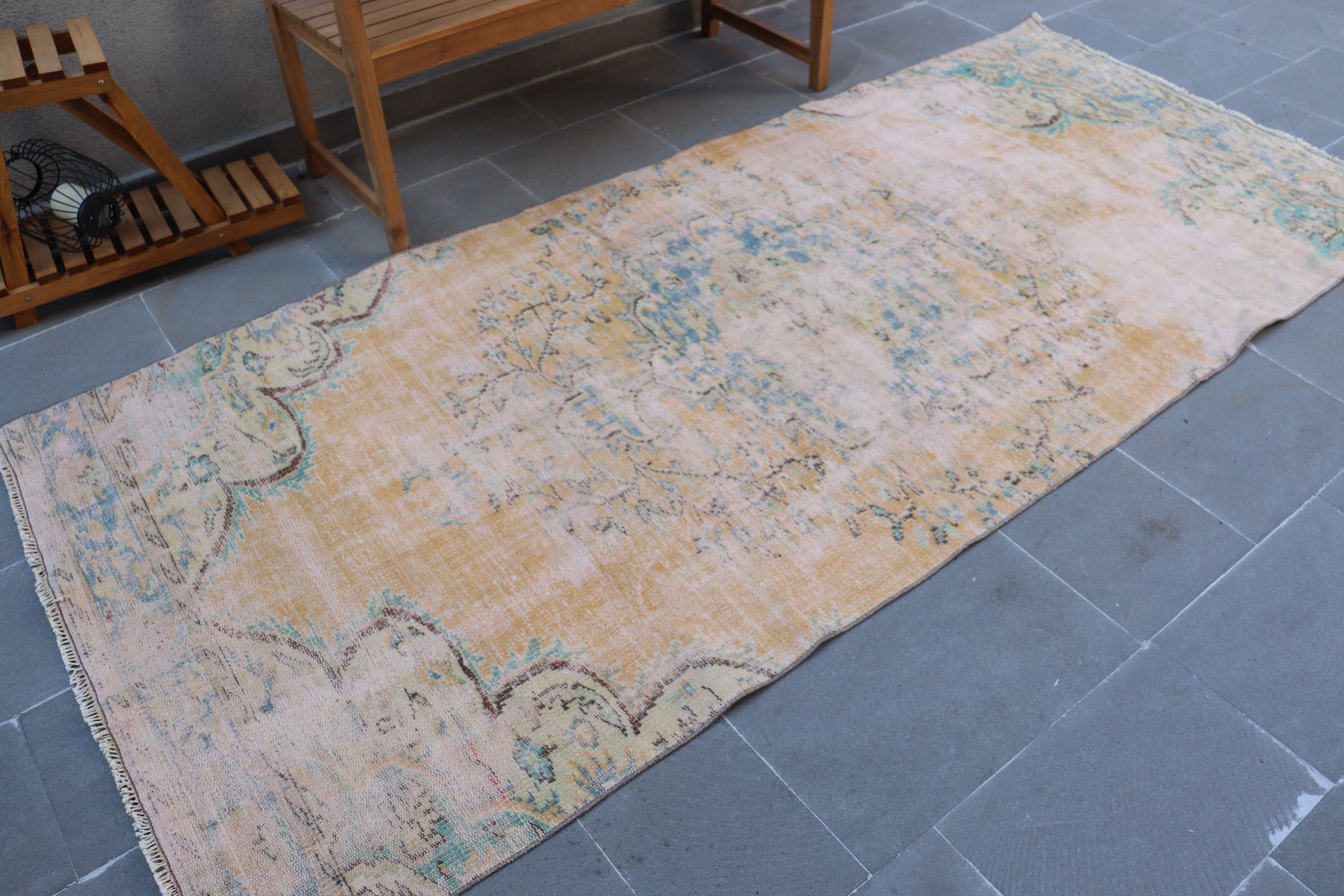 Oriental Rug, Turkish Rugs, Vintage Rugs, Oushak Rugs, Dorm Rug, 4.1x9.2 ft Area Rug, Dining Room Rugs, Orange Oriental Rug, Rugs for Floor