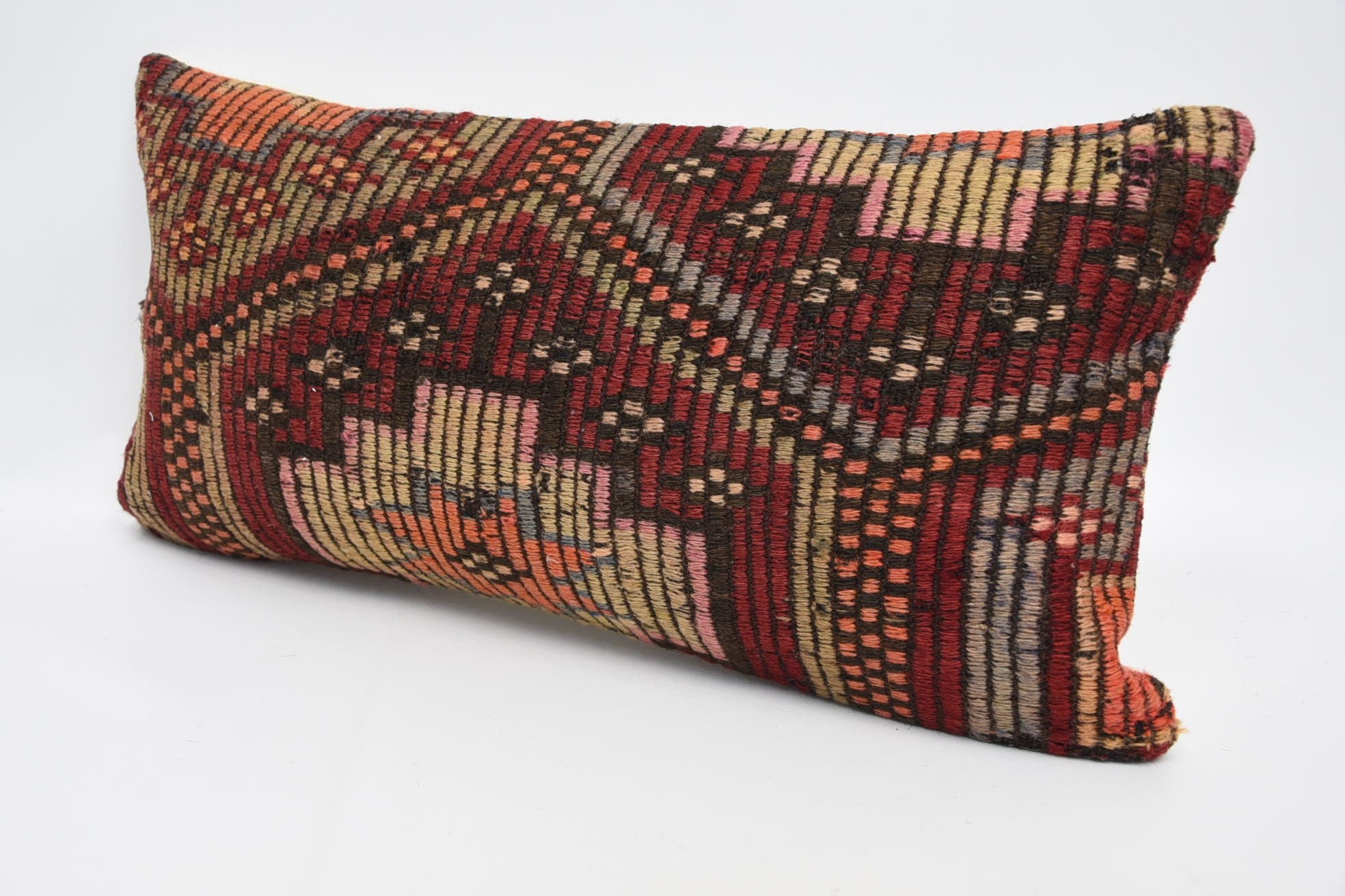 Kilim Pillow, 12"x24" Red Cushion, Handmade Pillow Cover, Kilim Pillow Cover, Turkish Kilim Pillow, Retro Cushion Case