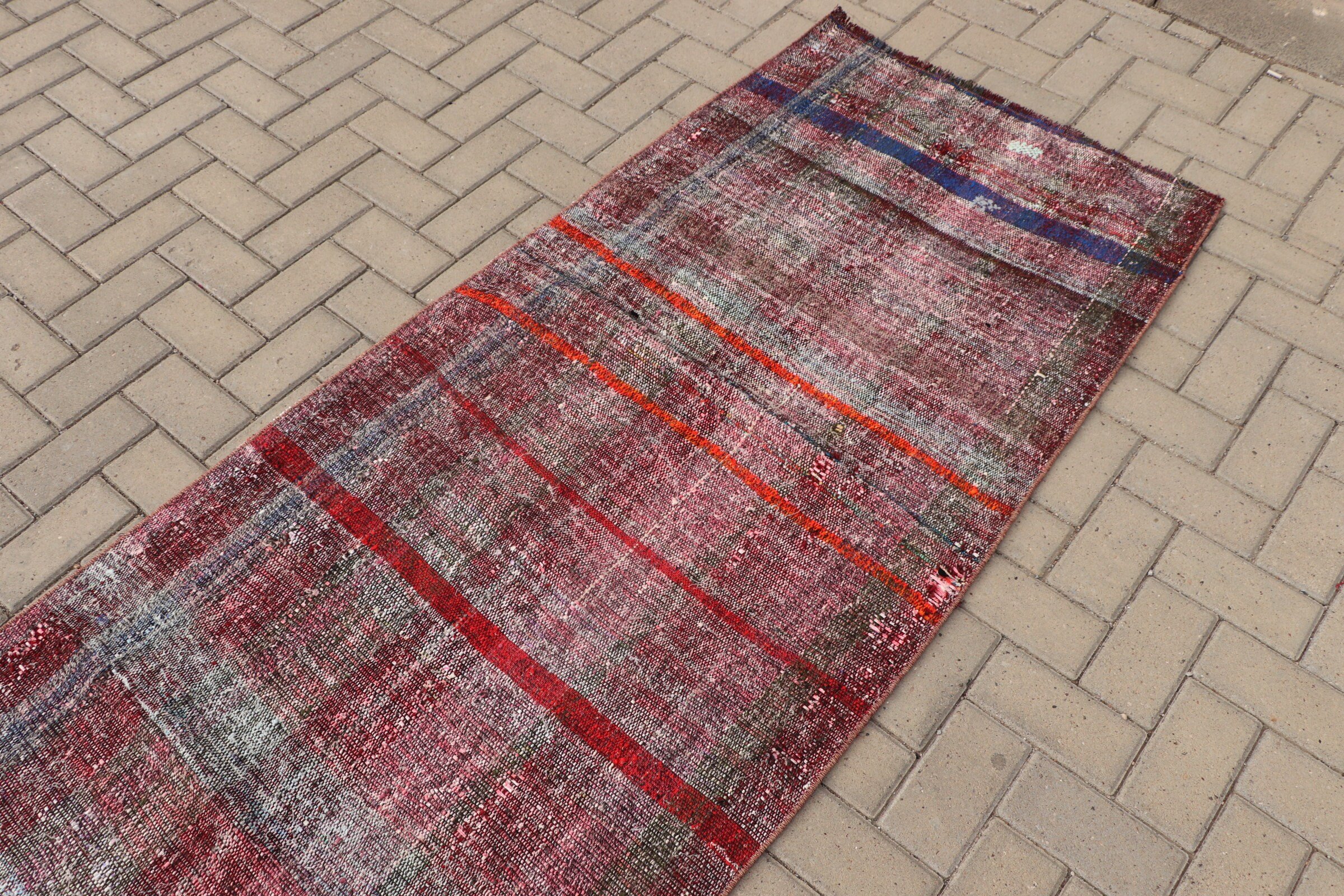 Pink Oushak Rug, Turkish Rugs, 3.1x11.2 ft Runner Rug, Corridor Rug, Vintage Rug, Moroccan Rug, Hallway Rugs, Kilim, Muted Rugs, Floor Rugs