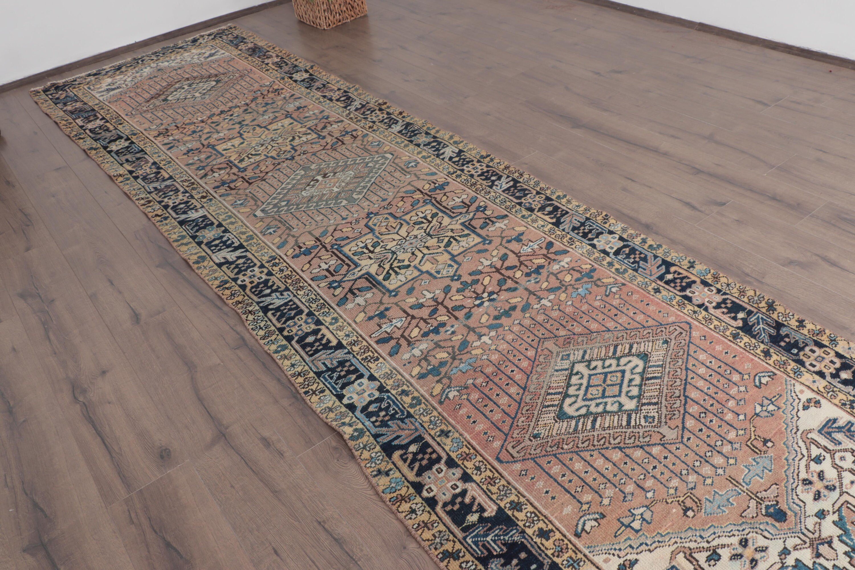 Blue Oushak Rugs, Hallway Rug, 3.5x12.9 ft Runner Rug, Bedroom Rugs, Kitchen Rugs, Exotic Rug, Vintage Rug, Turkish Rug, Rugs for Corridor