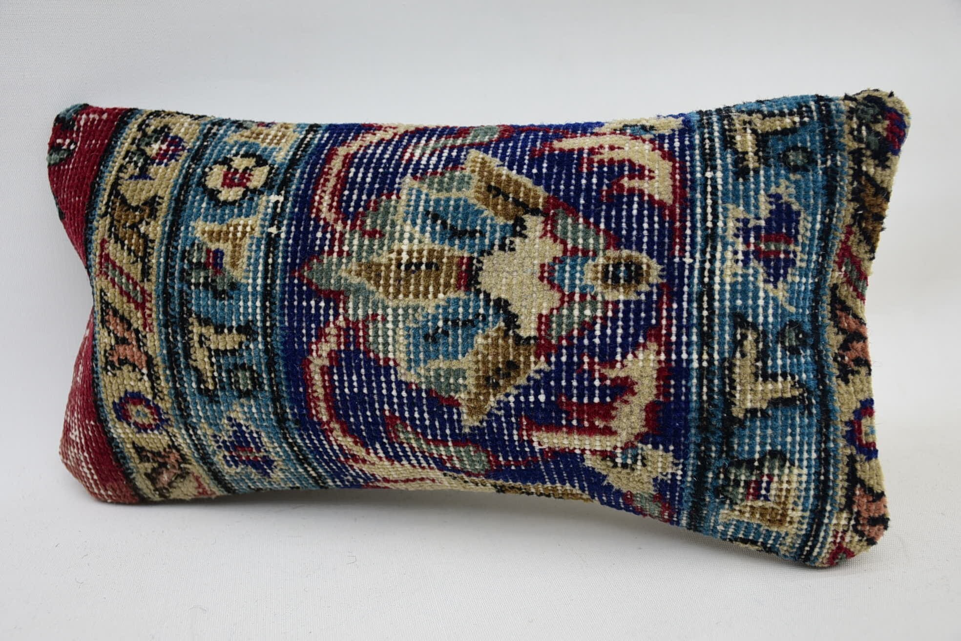 Pillow for Couch, Kilim Pillow, Turkish Rugs Cushion, Hippie Throw Pillow Case, Home Decor Pillow, 8"x16" Blue Pillow