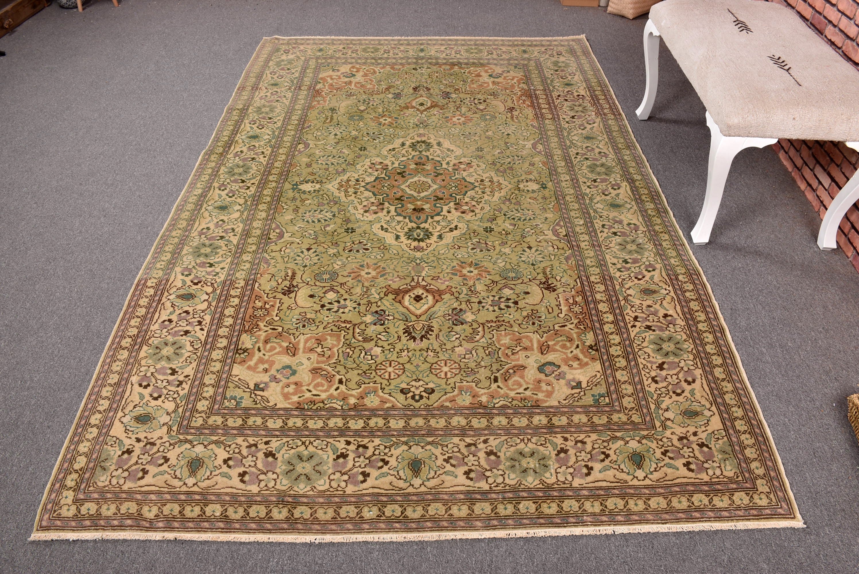 Türk Halıları, Oryantal Halılar, Büyük Oushak Halıları, Yeşil El Dokuma Halı, Vintage Halılar, Oturma Odası Halısı, 5.4x8.6 ft Büyük Halı