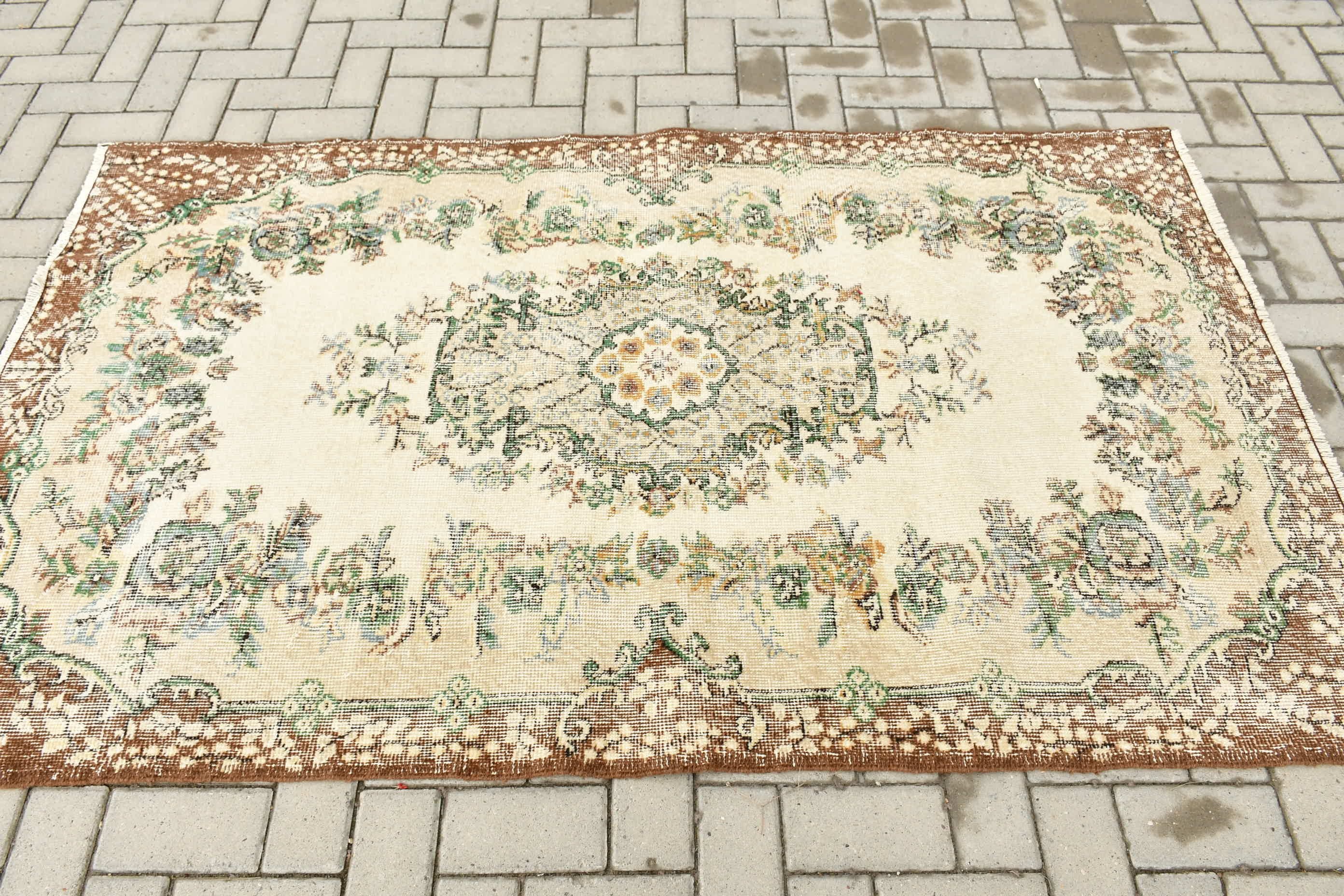 Beige Anatolian Rugs, Cool Rugs, Rugs for Bedroom, Kitchen Rug, Vintage Rug, Outdoor Rug, Turkish Rug, 4x6.6 ft Area Rug, Oriental Rug