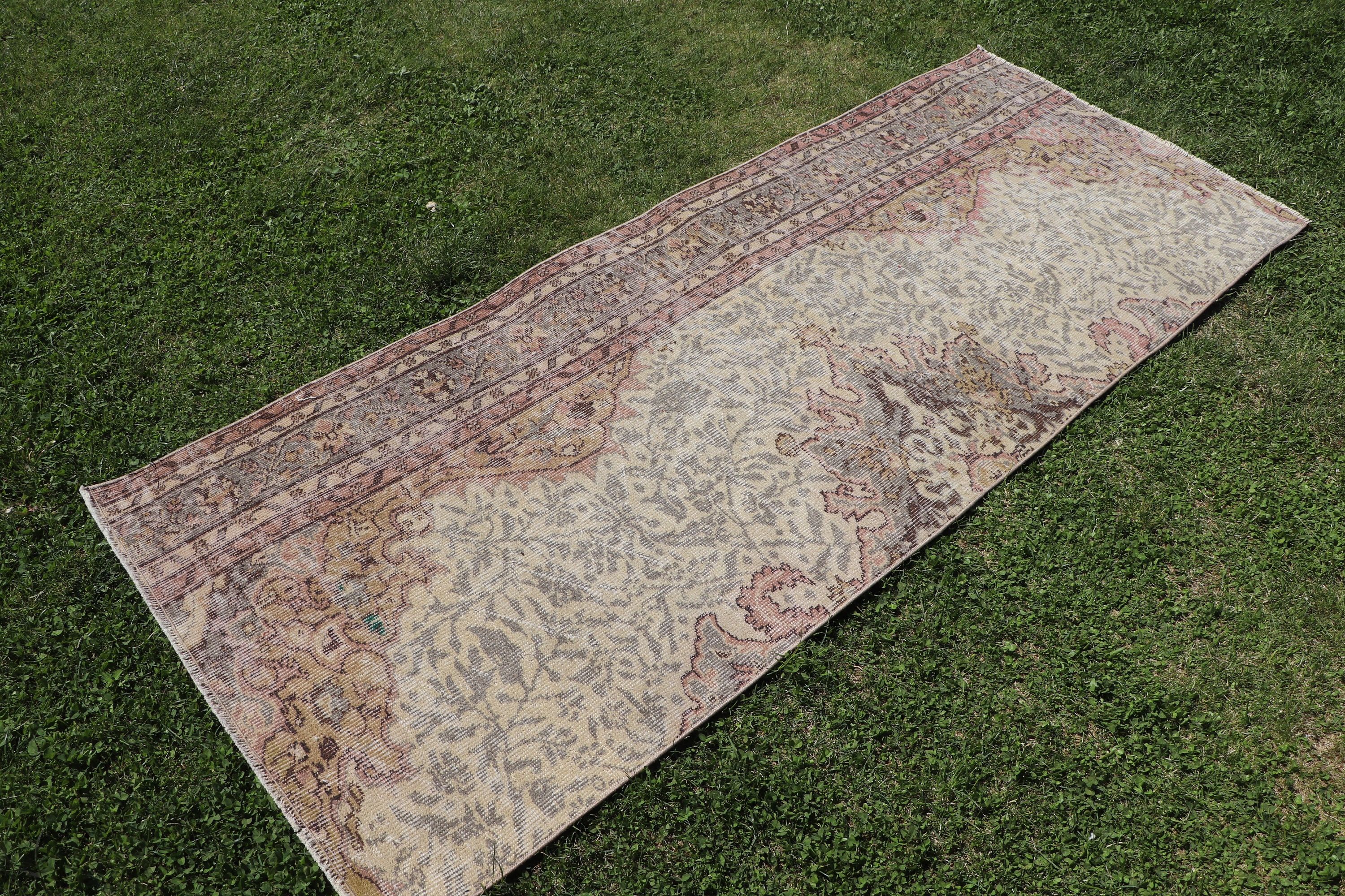 Yer Halıları, Vintage Halılar, Bej Lüks Halılar, El Dokuma Halı, Türk Halıları, Mutfak Halıları, 2,9x7,1 ft Aksan Halı, Aztek Halı, Boho Vurgu Halıları