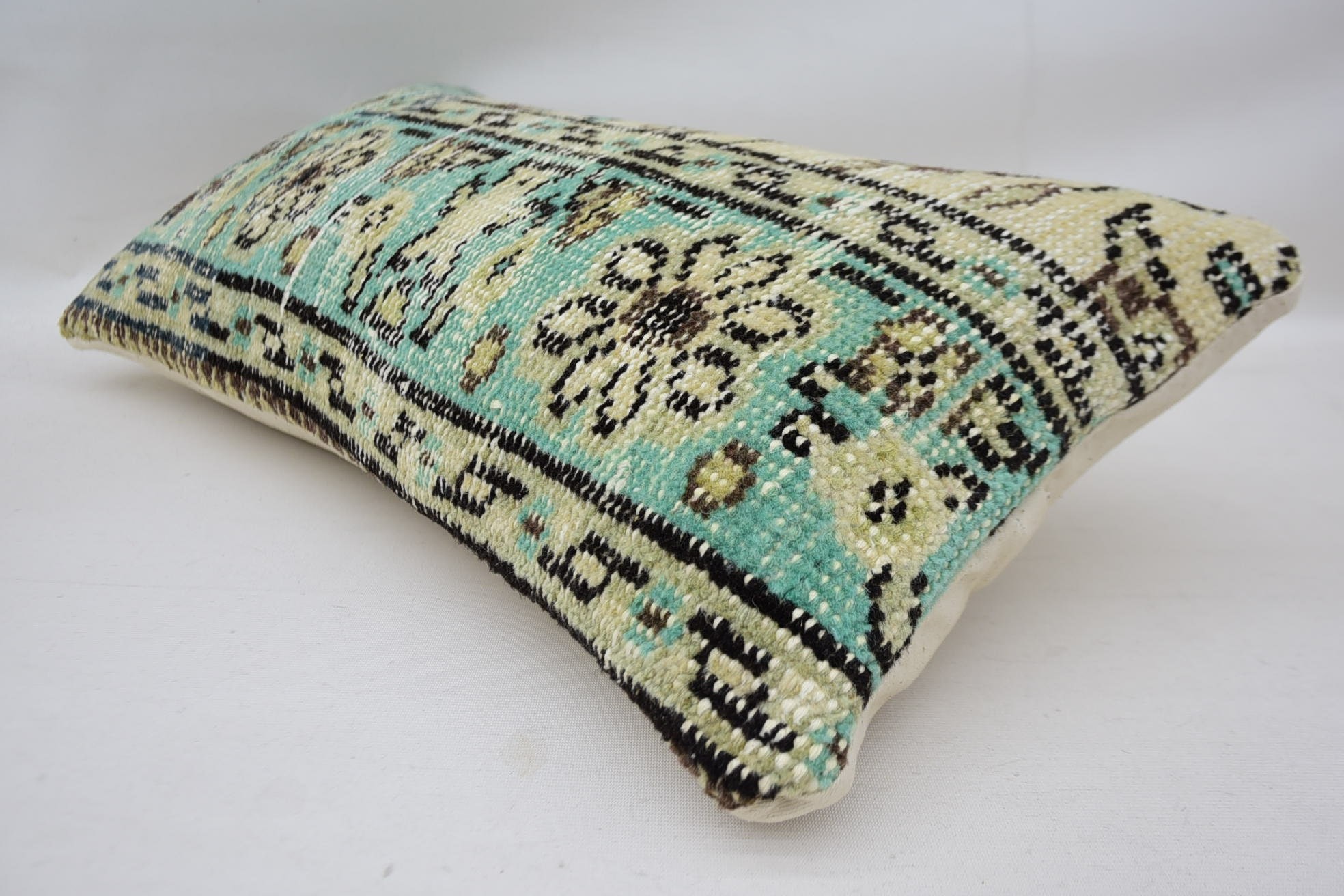 Ikat Pillow Case, Decorative Pillow Cover, 12"x24" Beige Cushion, Gift Pillow, Turkish Kilim Pillow, Handmade Kilim Cushion