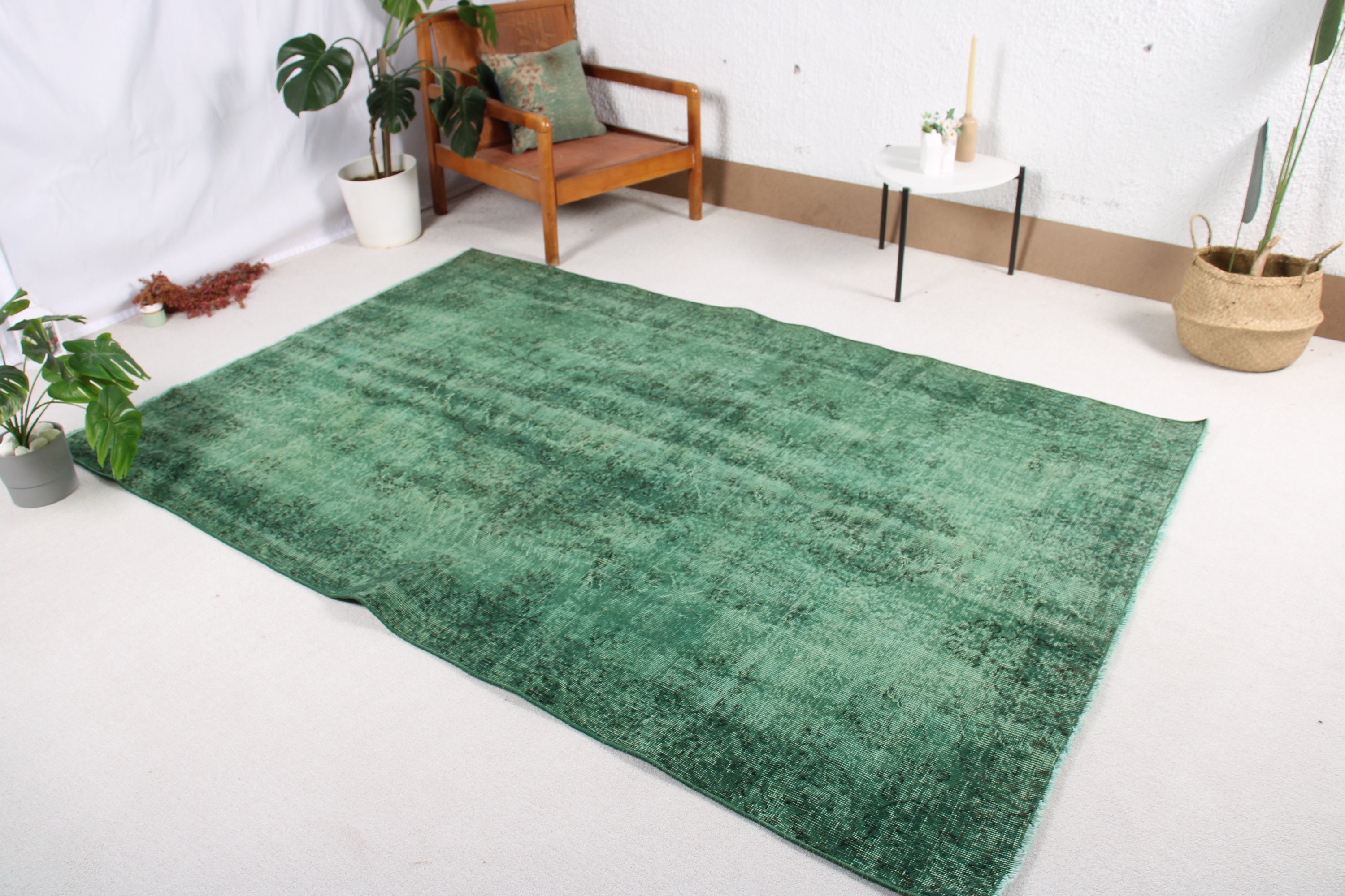 Vintage Rug, Green  5.2x7.9 ft Large Rugs, Anatolian Rug, Cool Rugs, Living Room Rug, Turkish Rugs, Dining Room Rugs