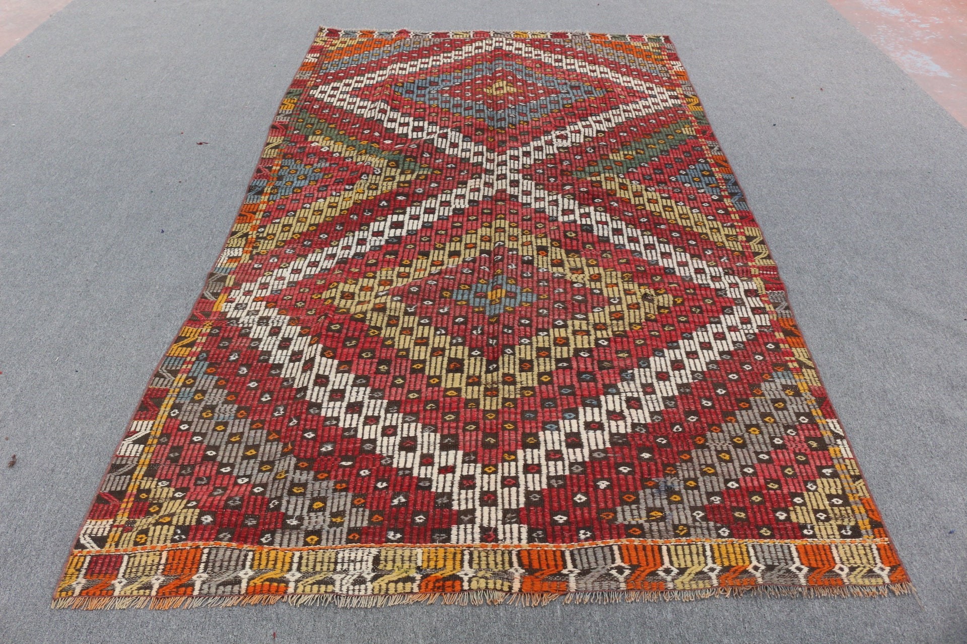 Dining Room Rug, Red Anatolian Rug, 5.3x9.3 ft Large Rug, Vintage Rug, Bedroom Rug, Wool Rugs, Oushak Rug, Kilim, Turkey Rug, Turkish Rug