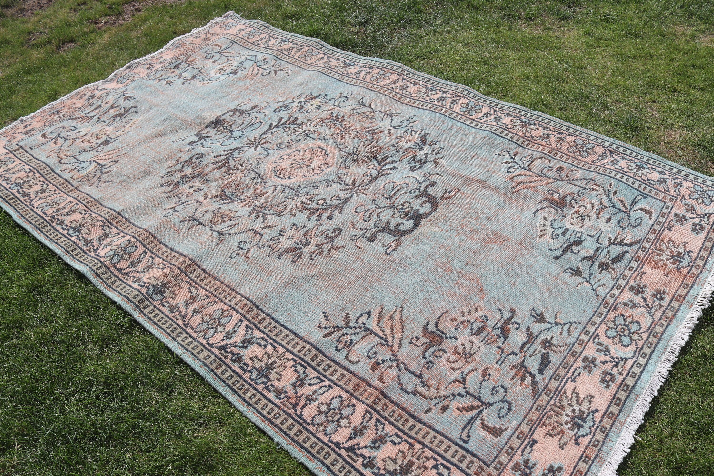 5.3x8.6 ft Büyük Halı, Oturma Odası Halısı, Türk Halıları, Oushak Halıları, Büyük Boho Halısı, Turuncu Oryantal Halı, Düz Dokuma Halıları, Vintage Halı