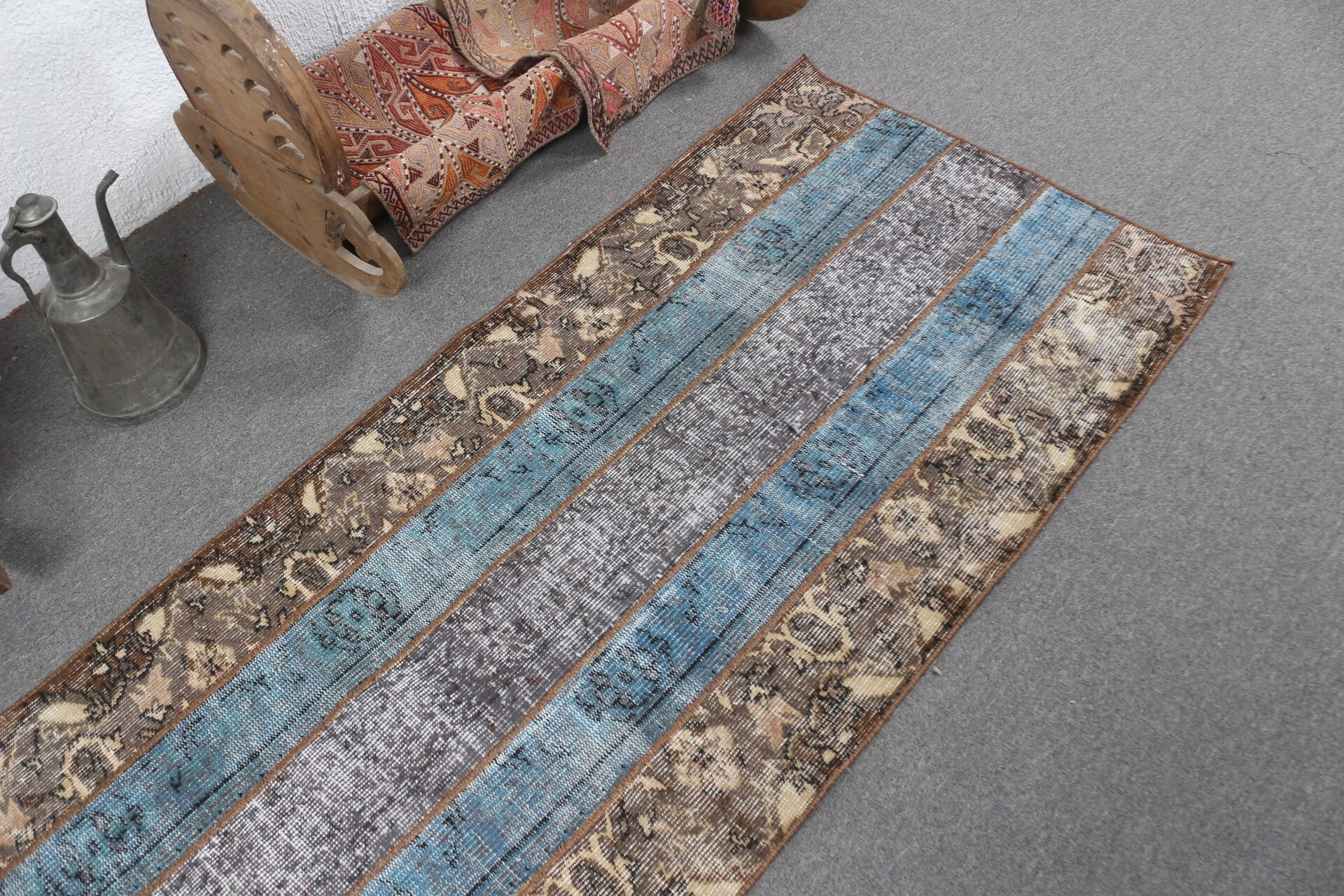 Blue Home Decor Rugs, Vintage Rug, Old Rugs, Corridor Rug, Stair Rug, 2.8x7.8 ft Runner Rug, Home Decor Rugs, Turkish Rugs, Cool Rugs