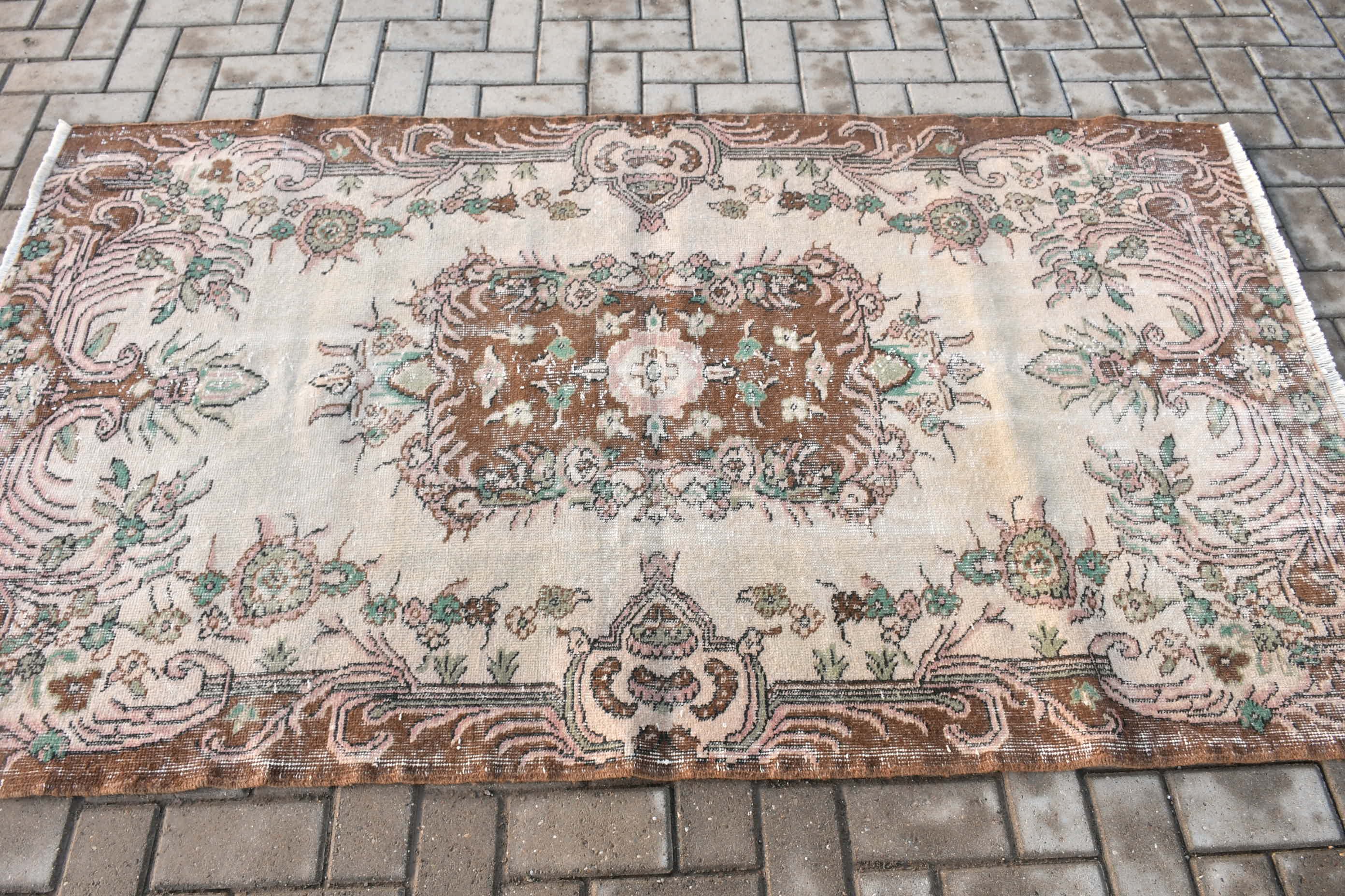 Turkish Rug, Vintage Rug, Rugs for Kitchen, Indoor Rug, Oriental Rugs, 4x6.9 ft Area Rug, Beige Oriental Rugs, Floor Rug, Oushak Rug