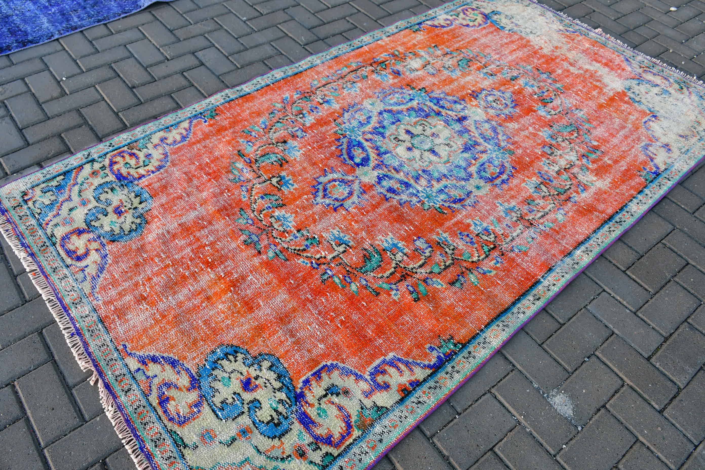 Orange Cool Rugs, 4.5x8.1 ft Area Rugs, Kitchen Rug, Dining Room Rug, Floor Rug, Vintage Rug, Rugs for Area, Turkish Rug