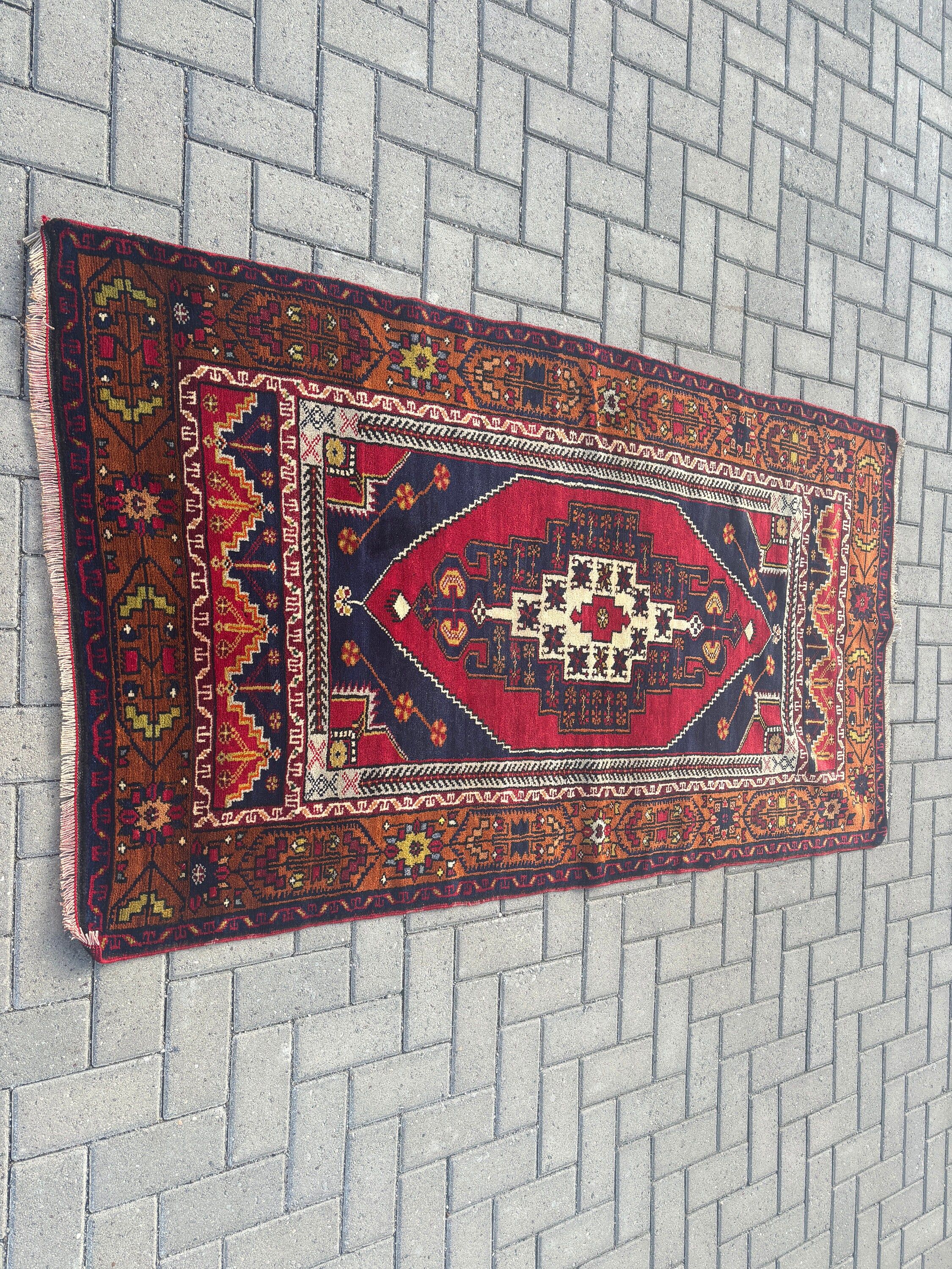 Dekoratif Halı, Turuncu Oryantal Halı, Türk Halıları, 3,4x6,3 ft Vurgulu Halılar, Düz Dokuma Halılar, Vintage Halılar, Mutfak Halısı, Vintage Vurgulu Halı